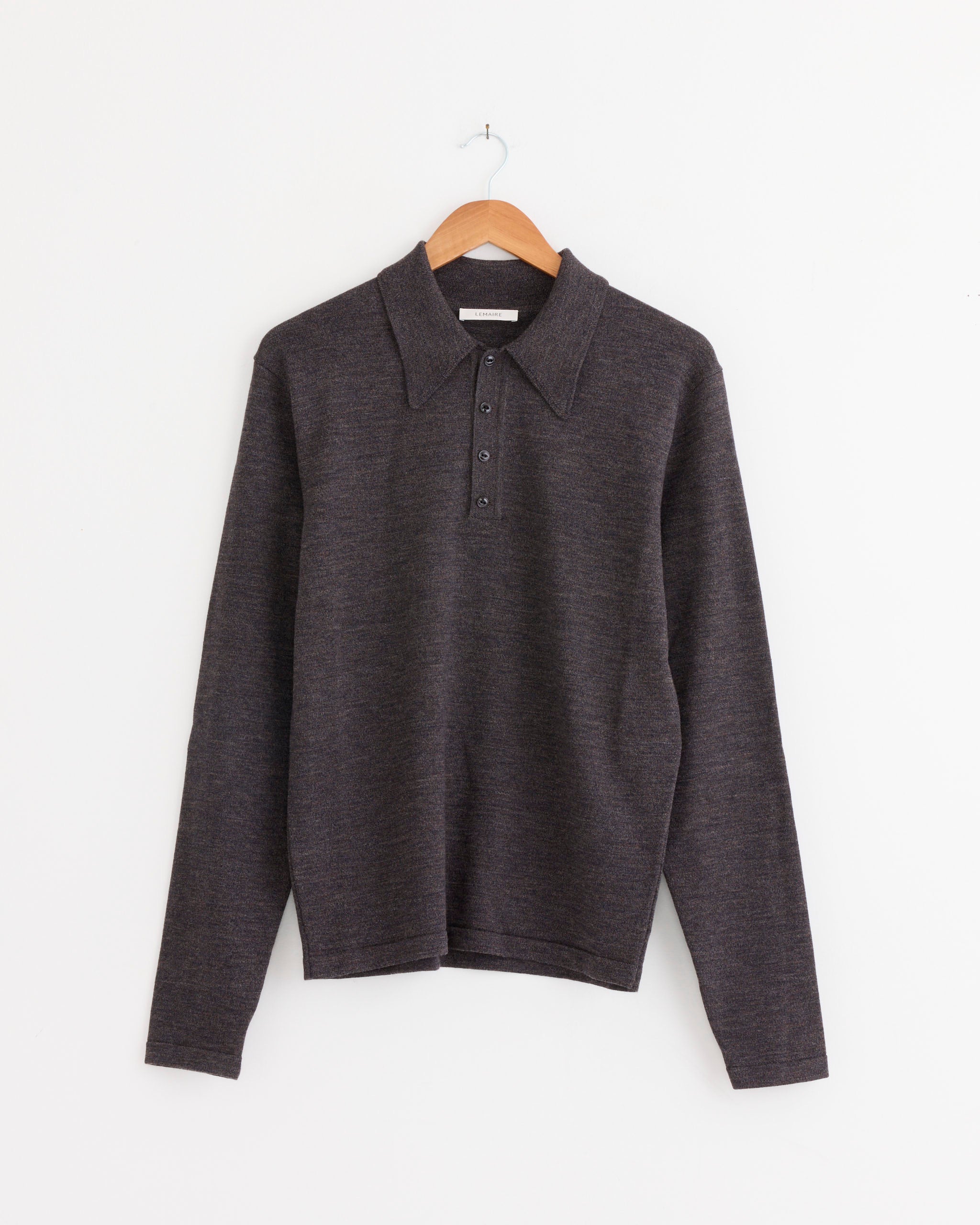 Lemaire L/S Knitted Polo Top - Ecorce / M (285620)