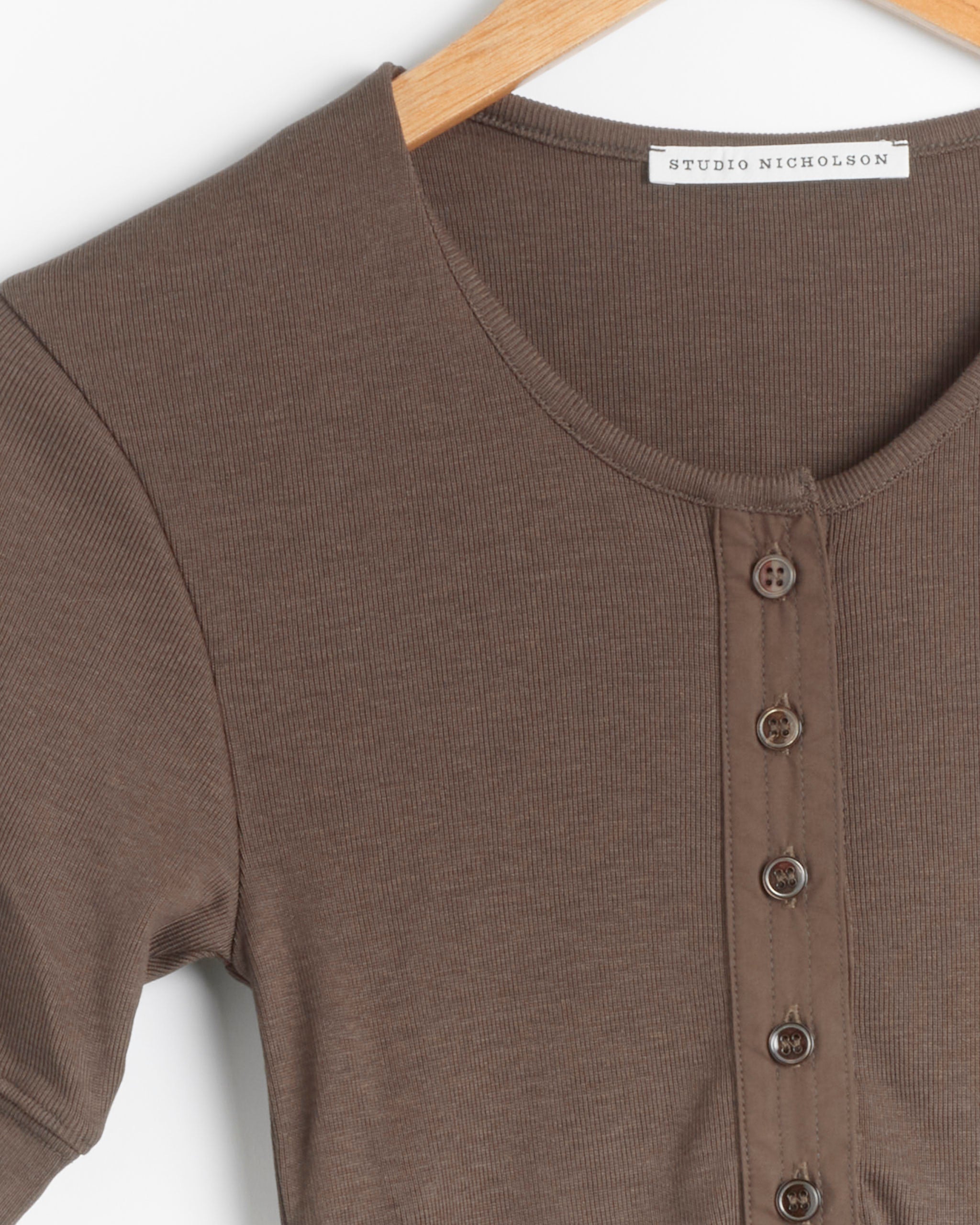 Studio Nicholson Sorin Short Sleeve Henley - Espresso / UK6 (285738)
