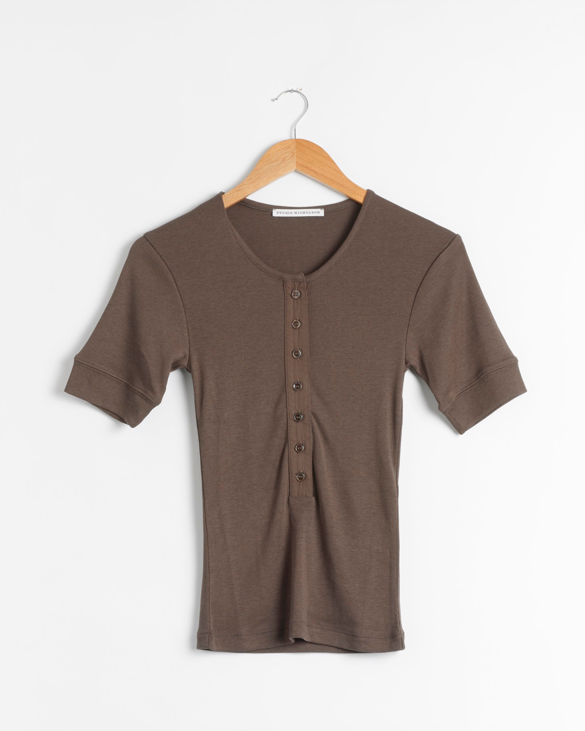 Studio Nicholson Sorin Short Sleeve Henley - Espresso / UK6 (285738)
