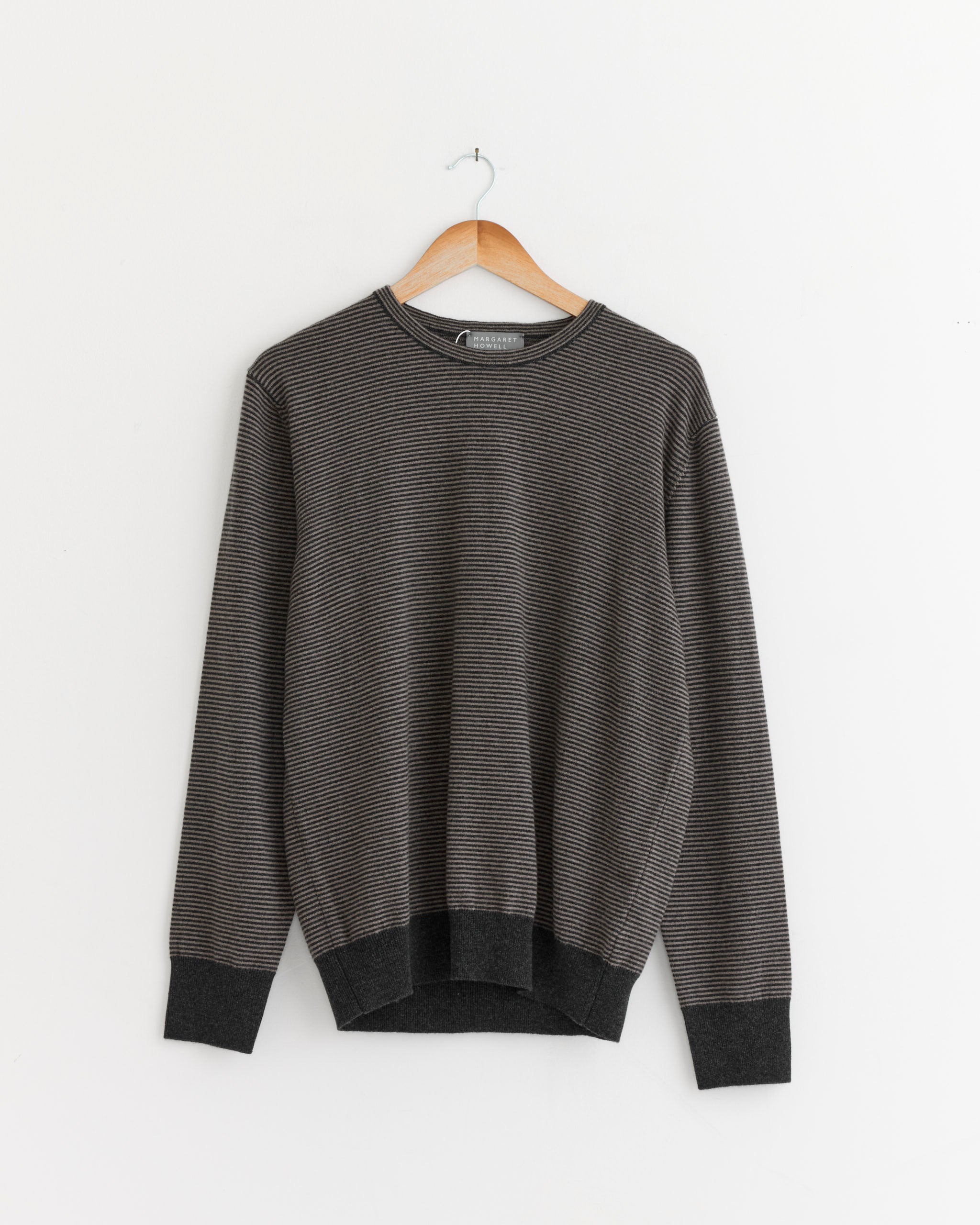 Margaret Howell Feeder Stripe Crew - Taupe/Charcoal / S (286377)