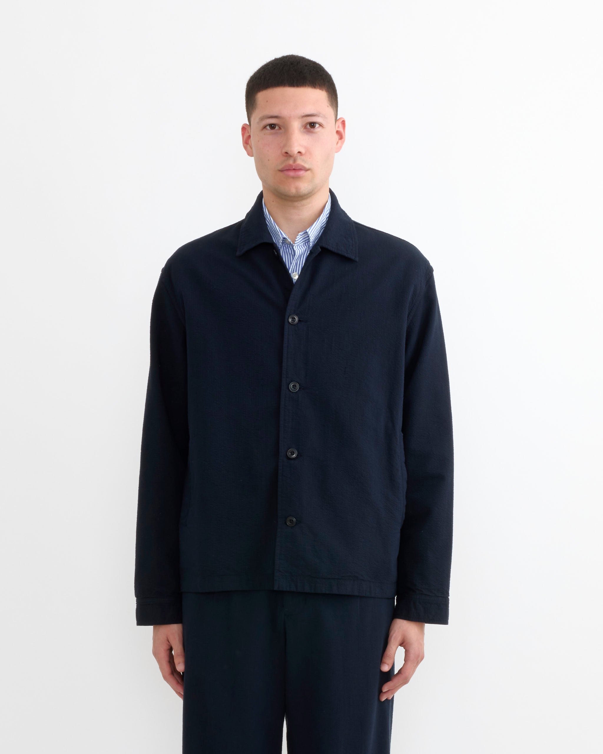 Knoll Jacket in Japanese Seersucker Navy