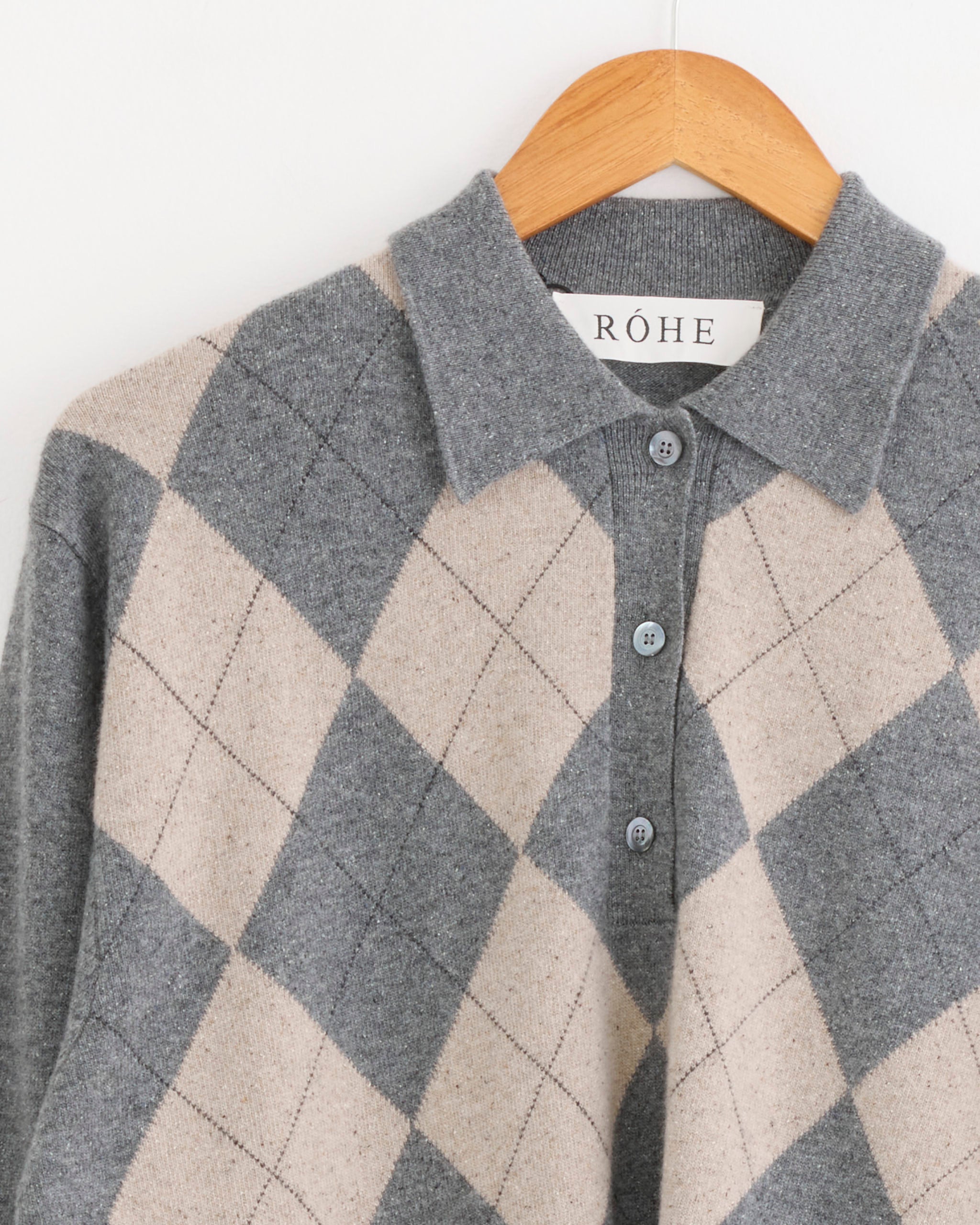 Róhe Argyle Mouline Polo - Grey/Oat Check / FR36 (287082)
