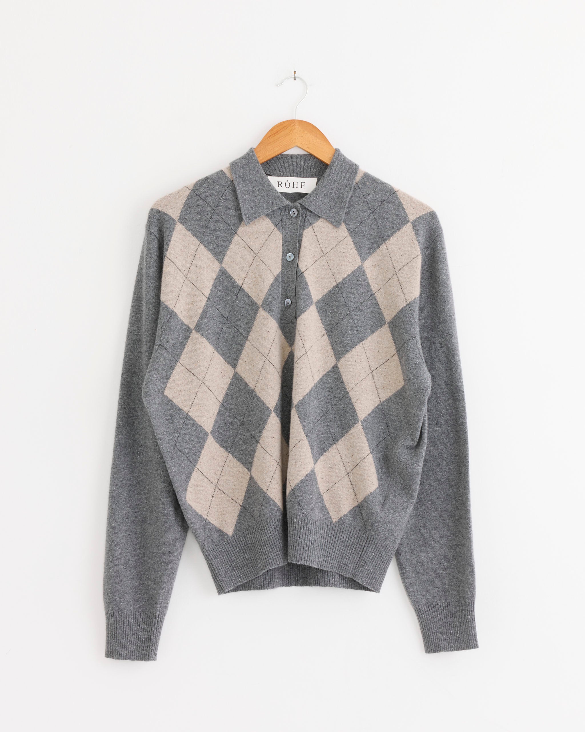 Róhe Argyle Mouline Polo - Grey/Oat Check / FR36 (287082)