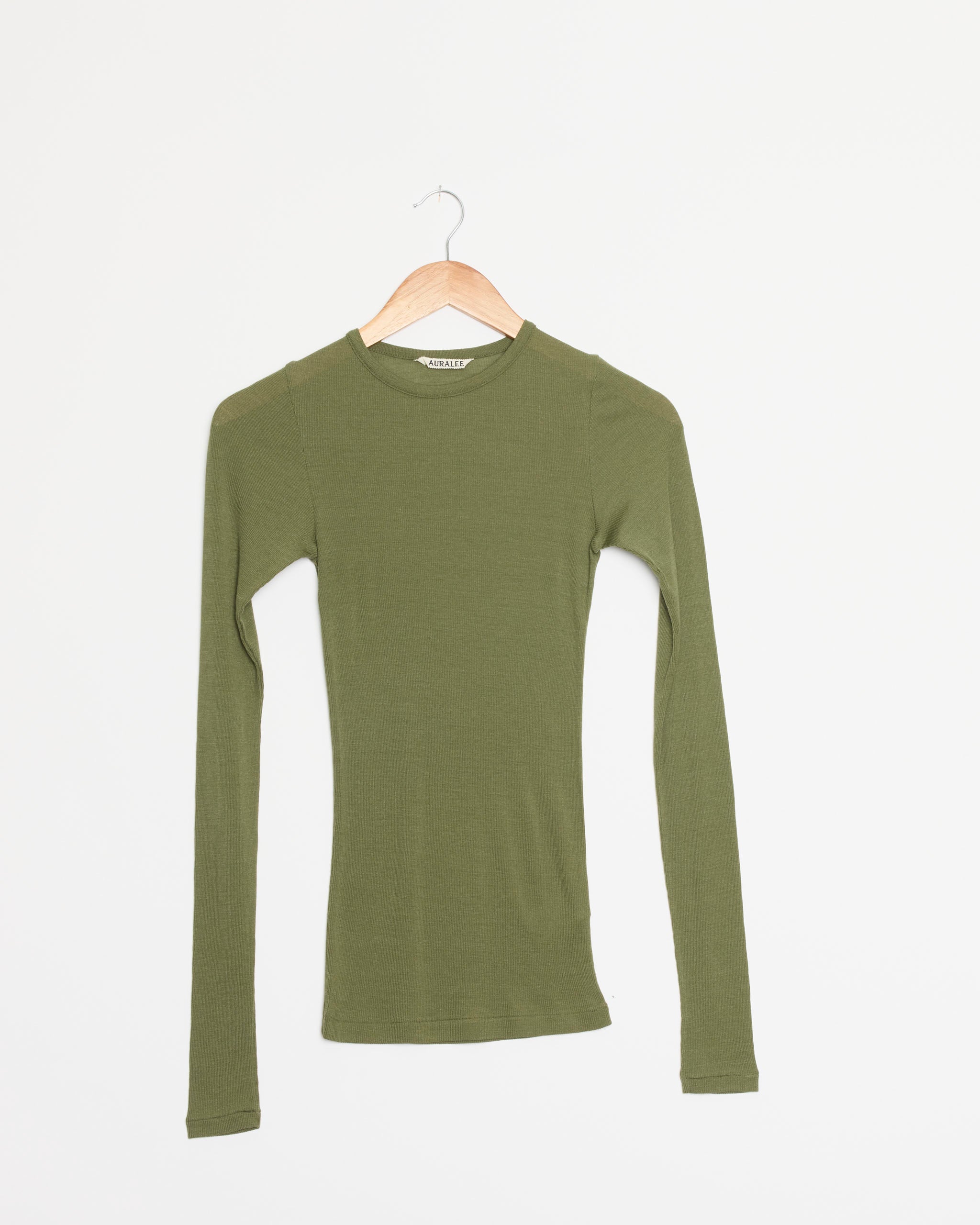 Wool Silk Soft Rib Tee in Moss Green