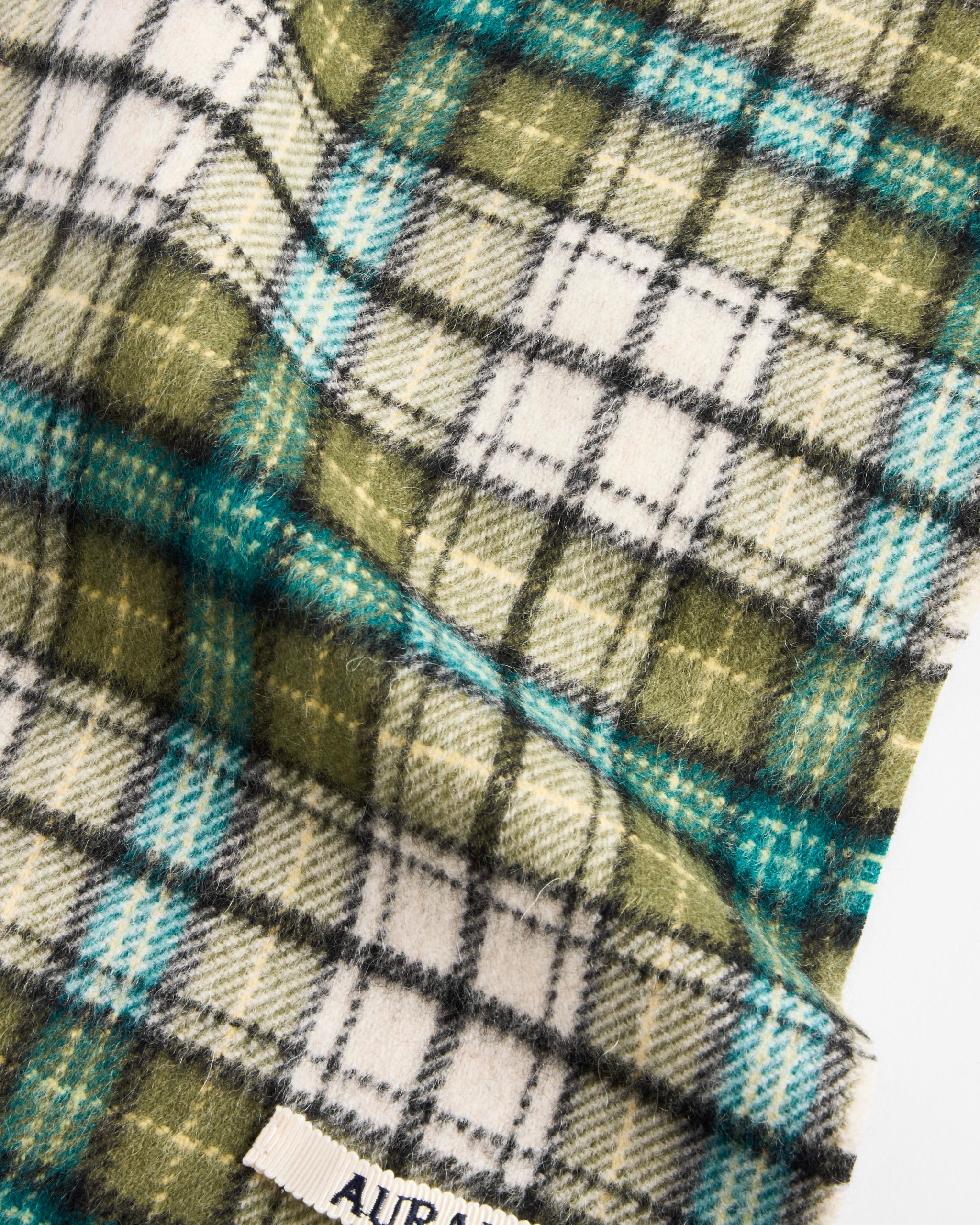 Cashmere Check Long Stole in Moss Green Check