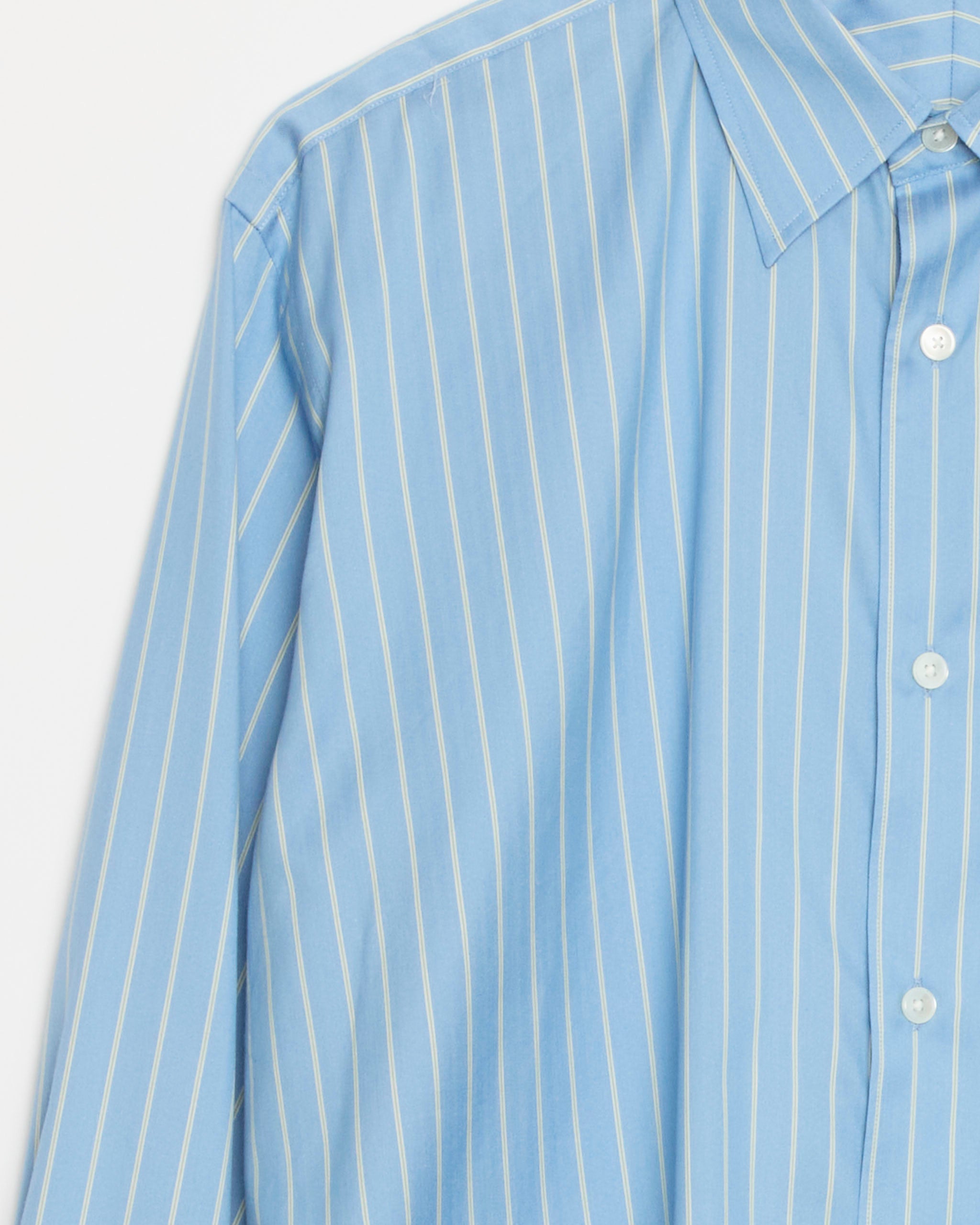 Cotton Silk Stripe Shirt in Sax Blue