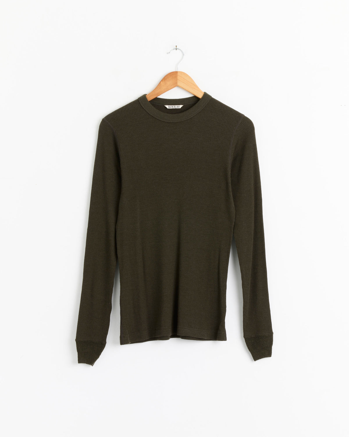 Auralee Wool Silk Soft Rib L/S Tee - Dark Brown / 4 (287576)
