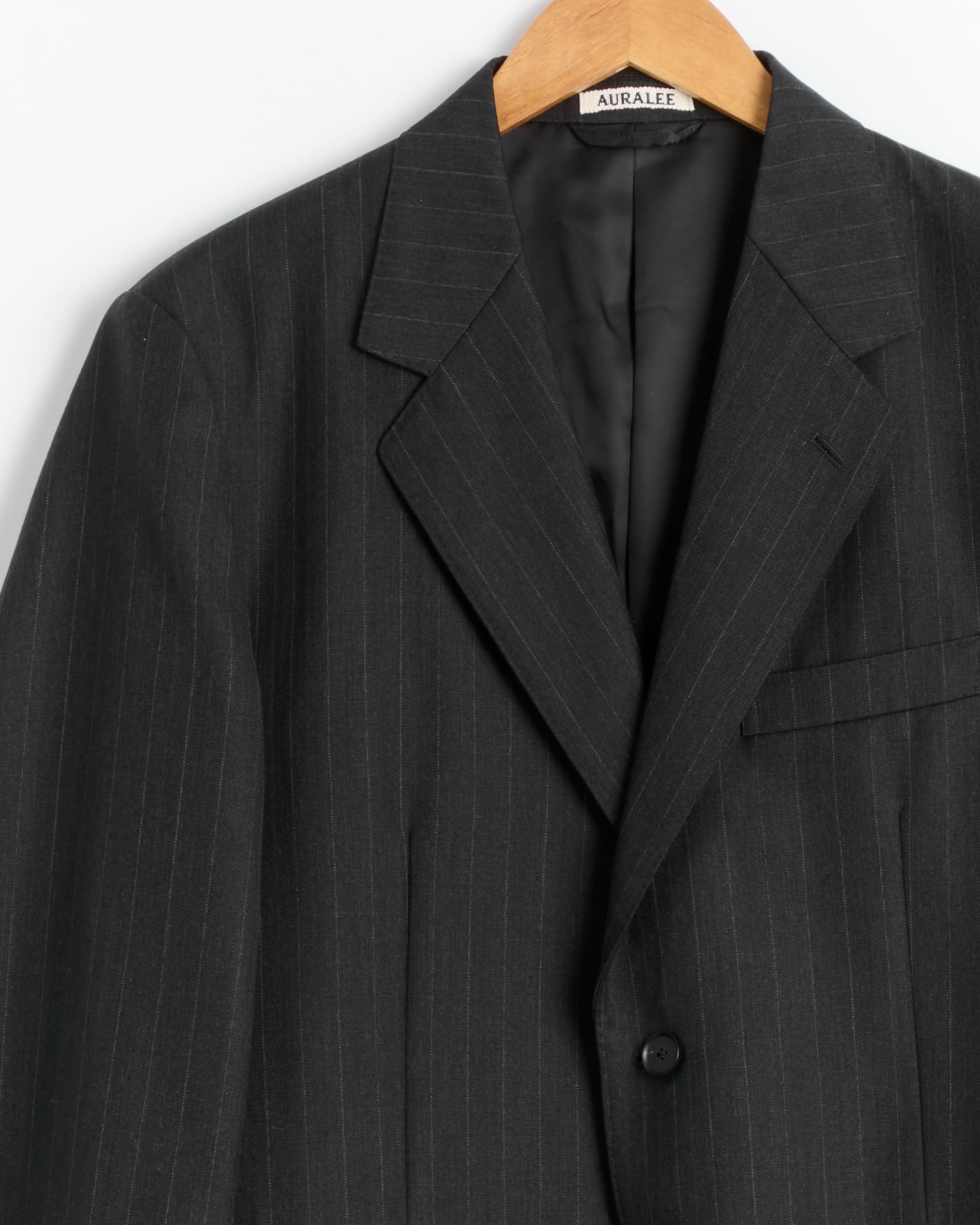 スーツ AURALEE BLUEFACED WOOL JACKET & SLACKS Bluefaced Wool Jacket in Charcoal Navy Stripe