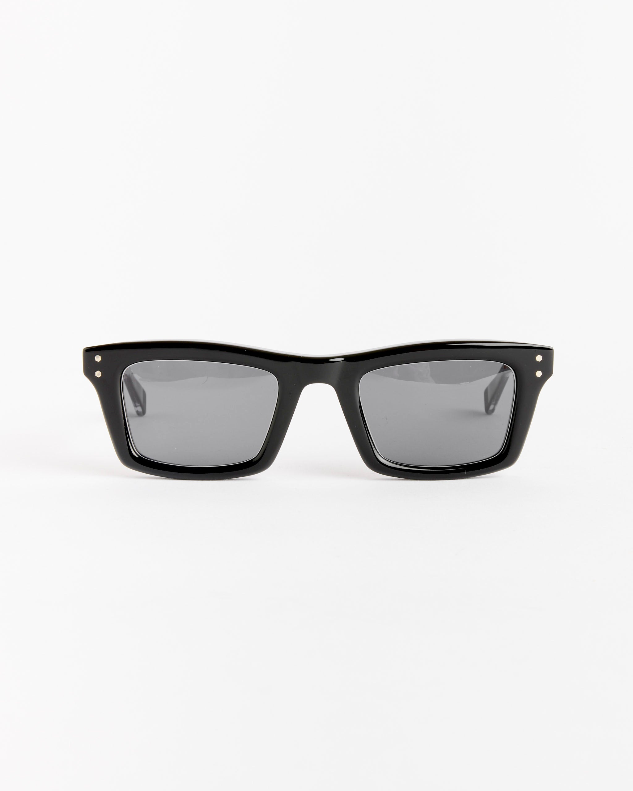Native Sons McShane Sunglasses in Black / GR-9 Grey, featuring black rectangular thick acetate frames and dark lenses, are displayed against a plain white background.