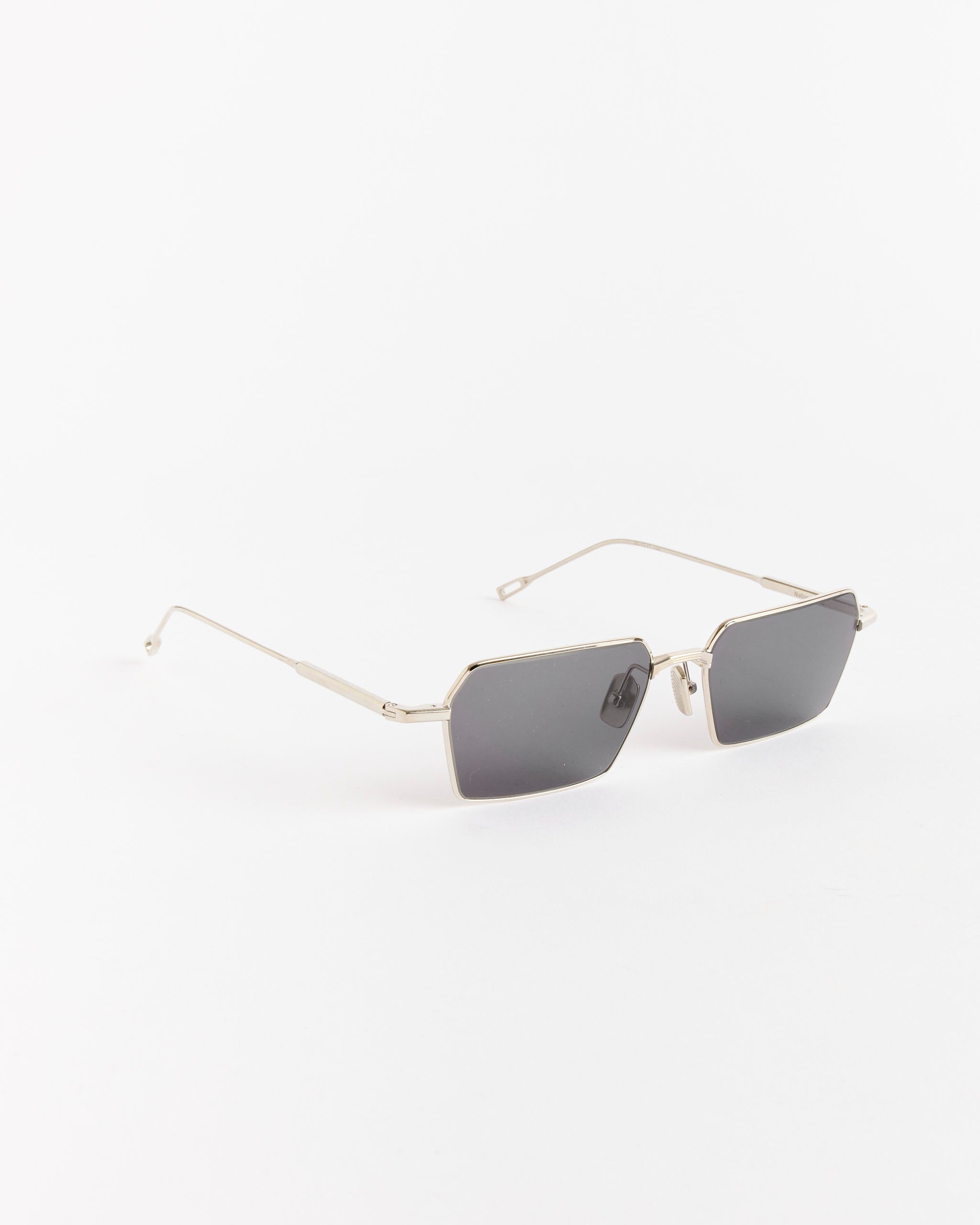 A pair of Native Sons Gibson Sunglasses in Silver with GR-19 Grey AR coated hexagonal lenses, shown on a white background.