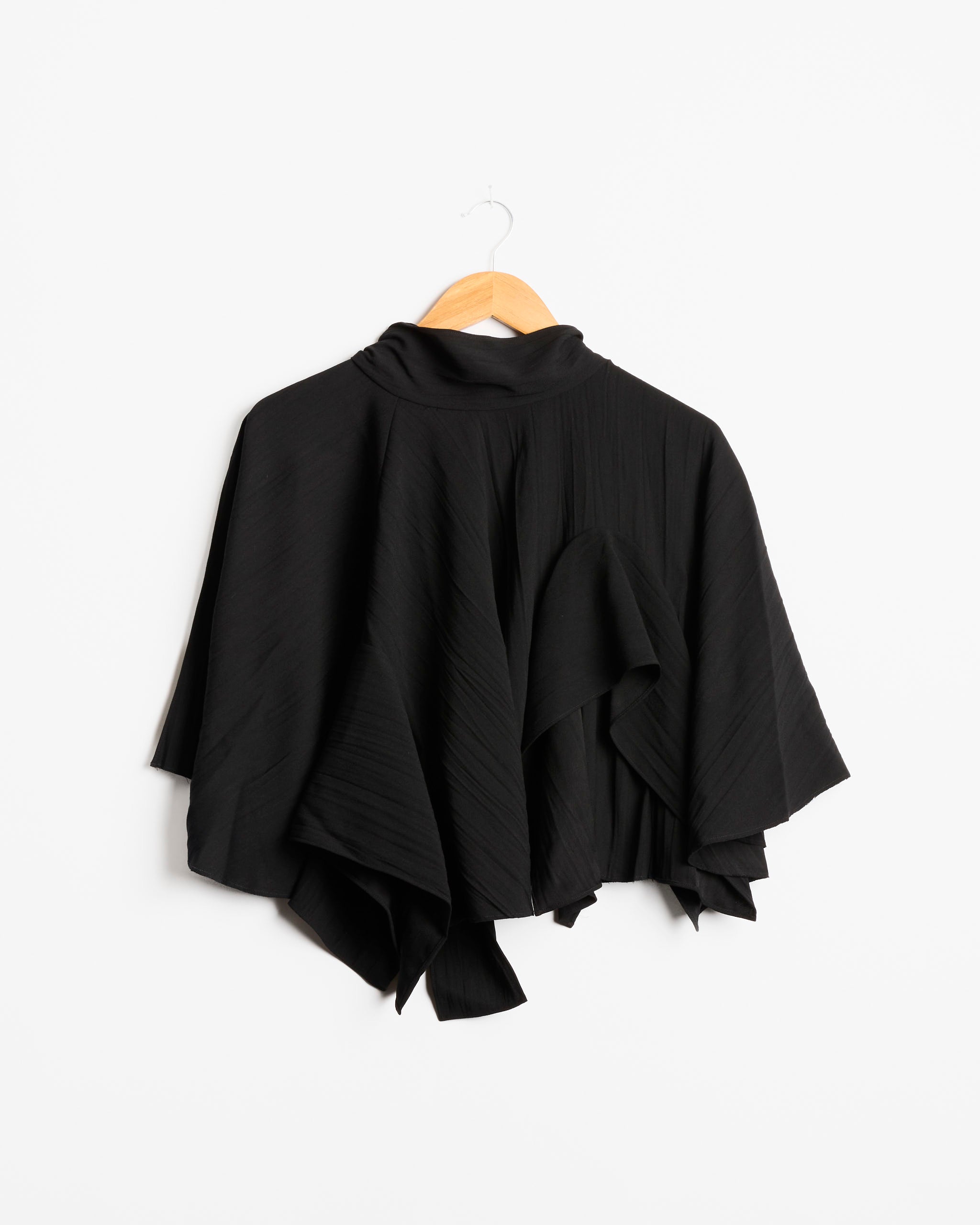 Tibi Creased Drape Cape Tie Top - Black / XS/S (287874)
