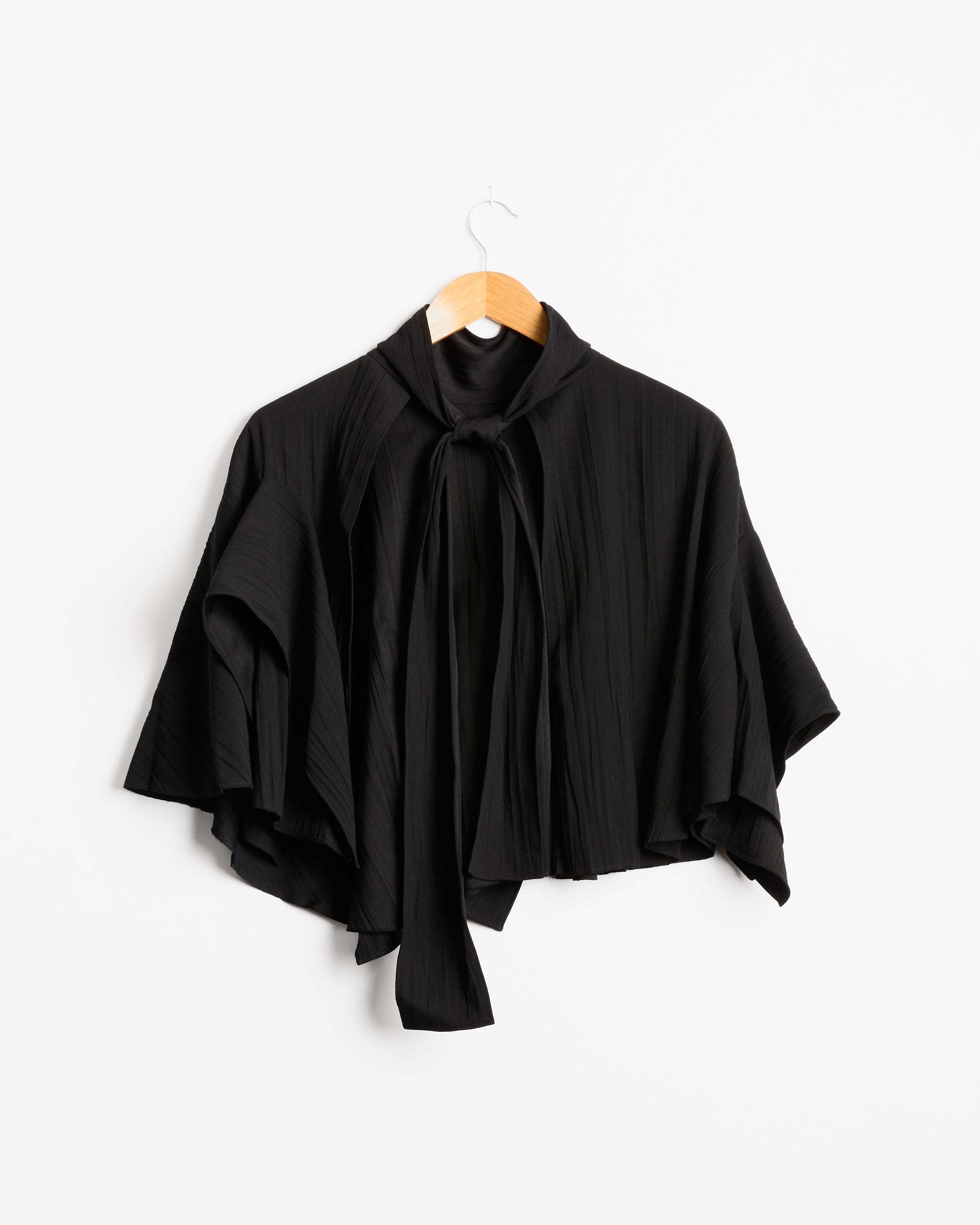 Tibi Creased Drape Cape Tie Top - Black / XS/S (287874)