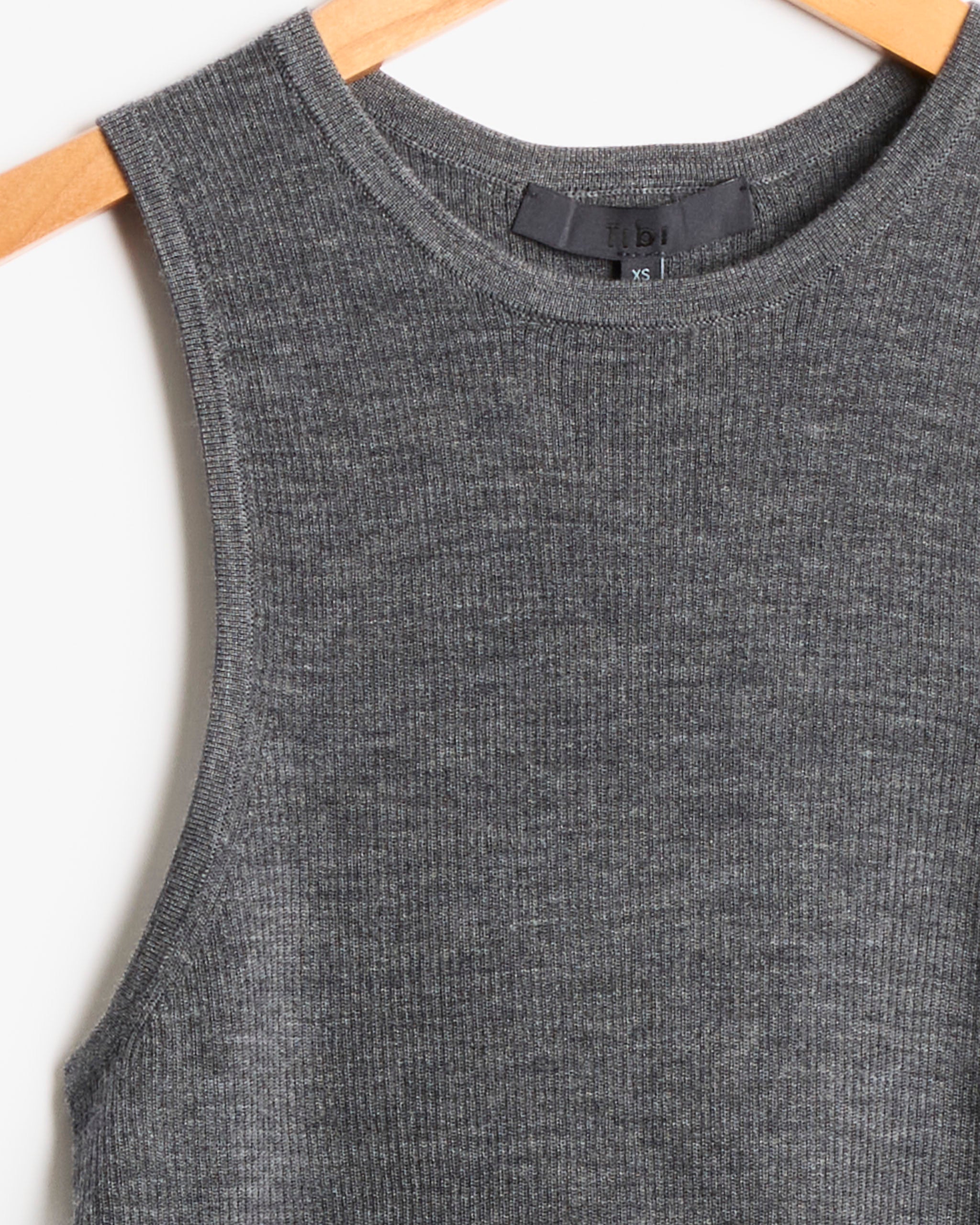 Tibi Feather Weight Ribbed Tank - Charcoal Grey / XS (287889)
