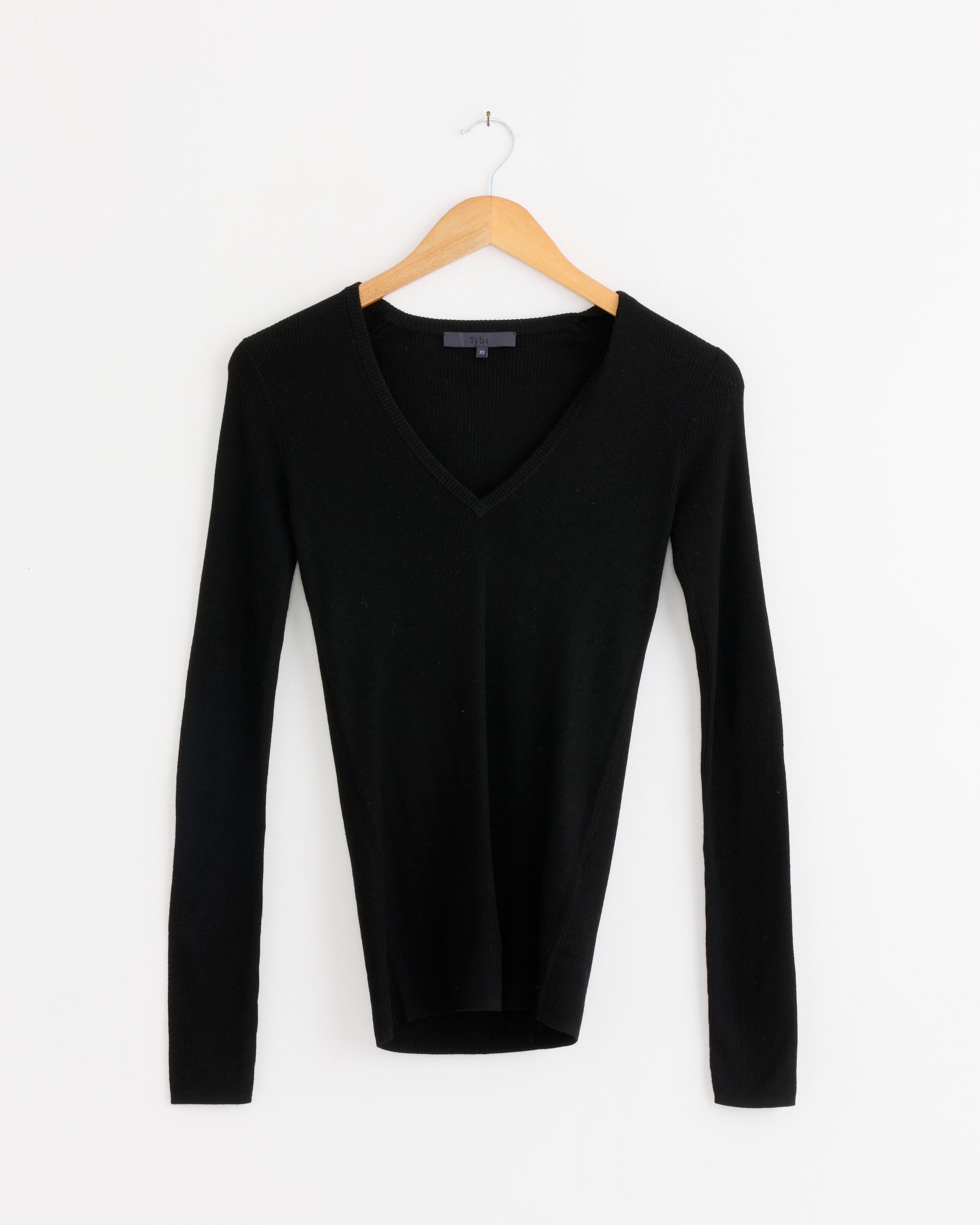 Tibi Feather Weight V Neck Sweater - Black / XS (287906)