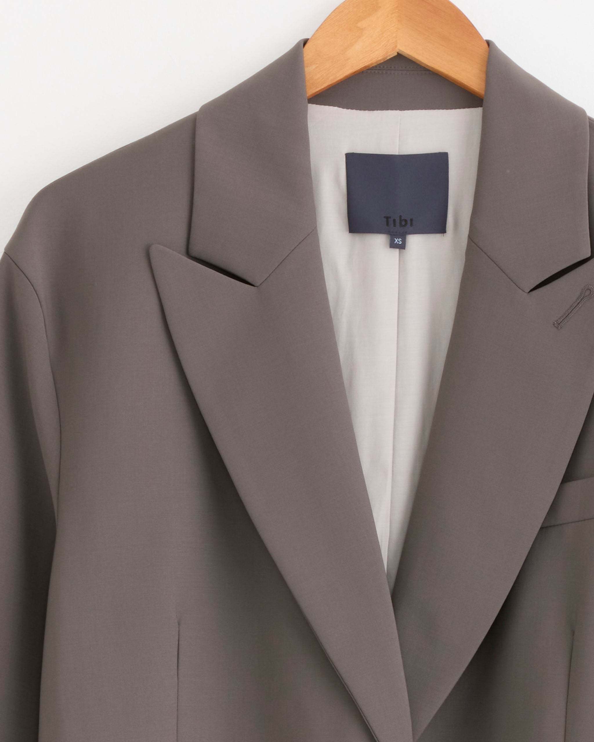 Tibi Tropical Wool Liam Blazer - Dark Stone / XS (287947)