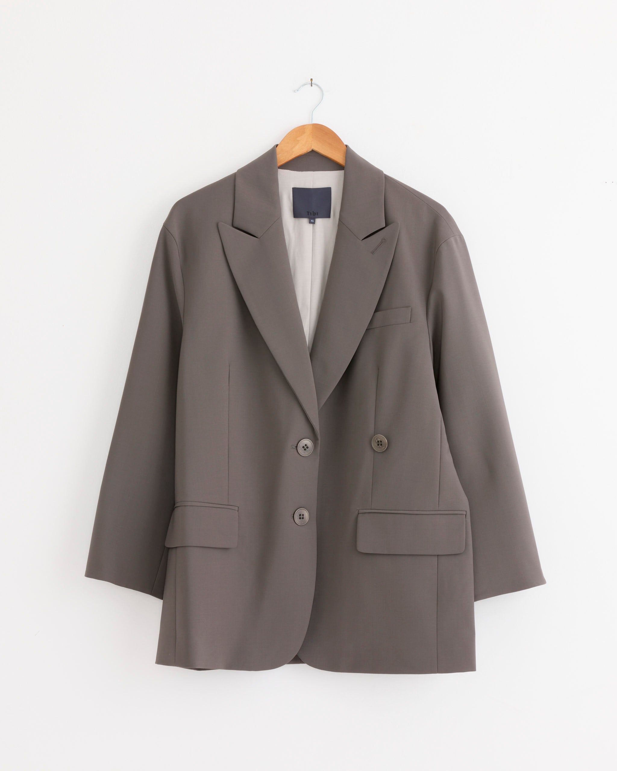 Tibi Tropical Wool Liam Blazer - Dark Stone / XS (287947)