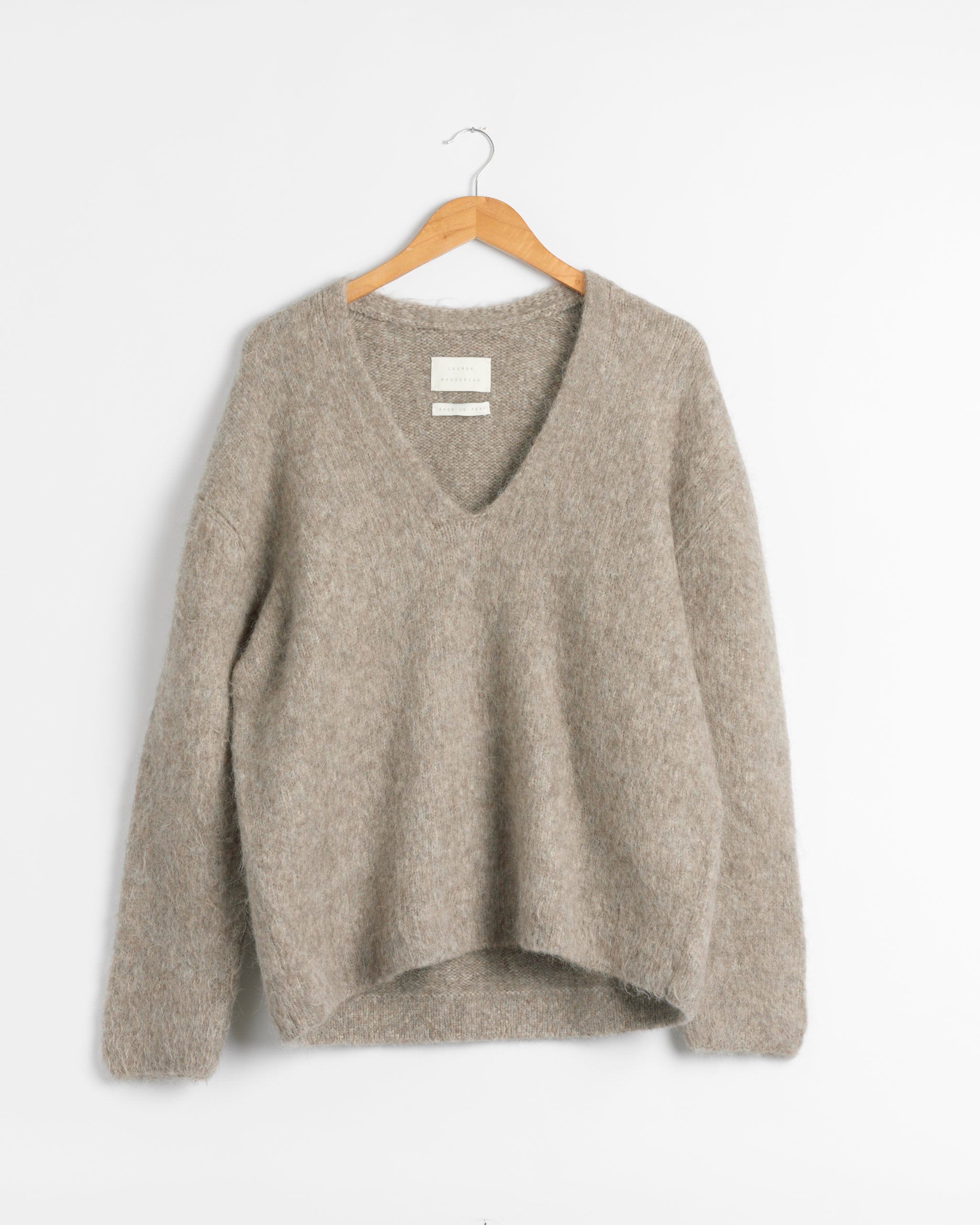 Lauren Manoogian Brushed V Neck Sweater - Grey Melange / 1 (287989)