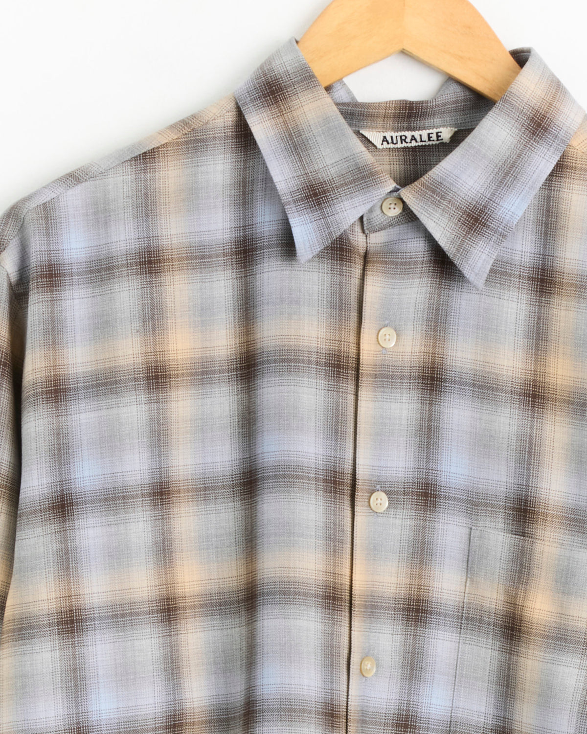 Auralee Super Light Wool Check Shirt, Blue Orange Check - Blue Orange Check / 4 (288255)