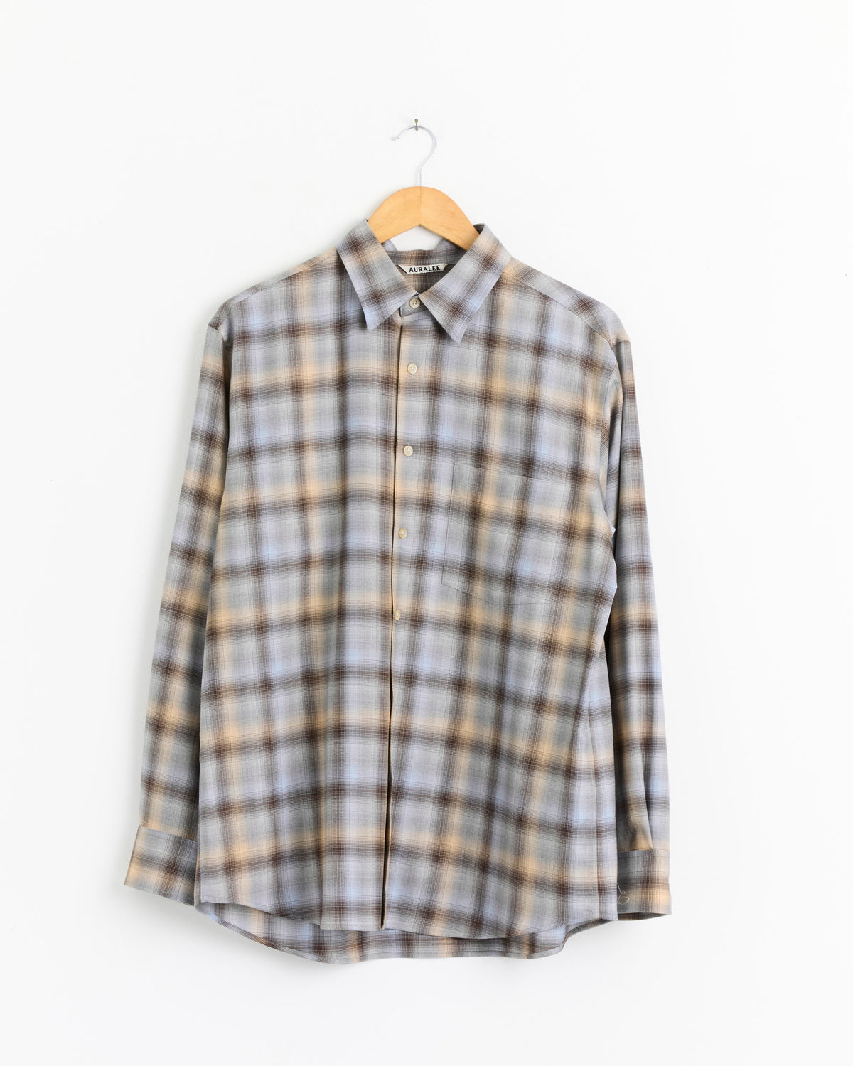 Auralee Super Light Wool Check Shirt, Blue Orange Check - Blue Orange Check / 4 (288255)