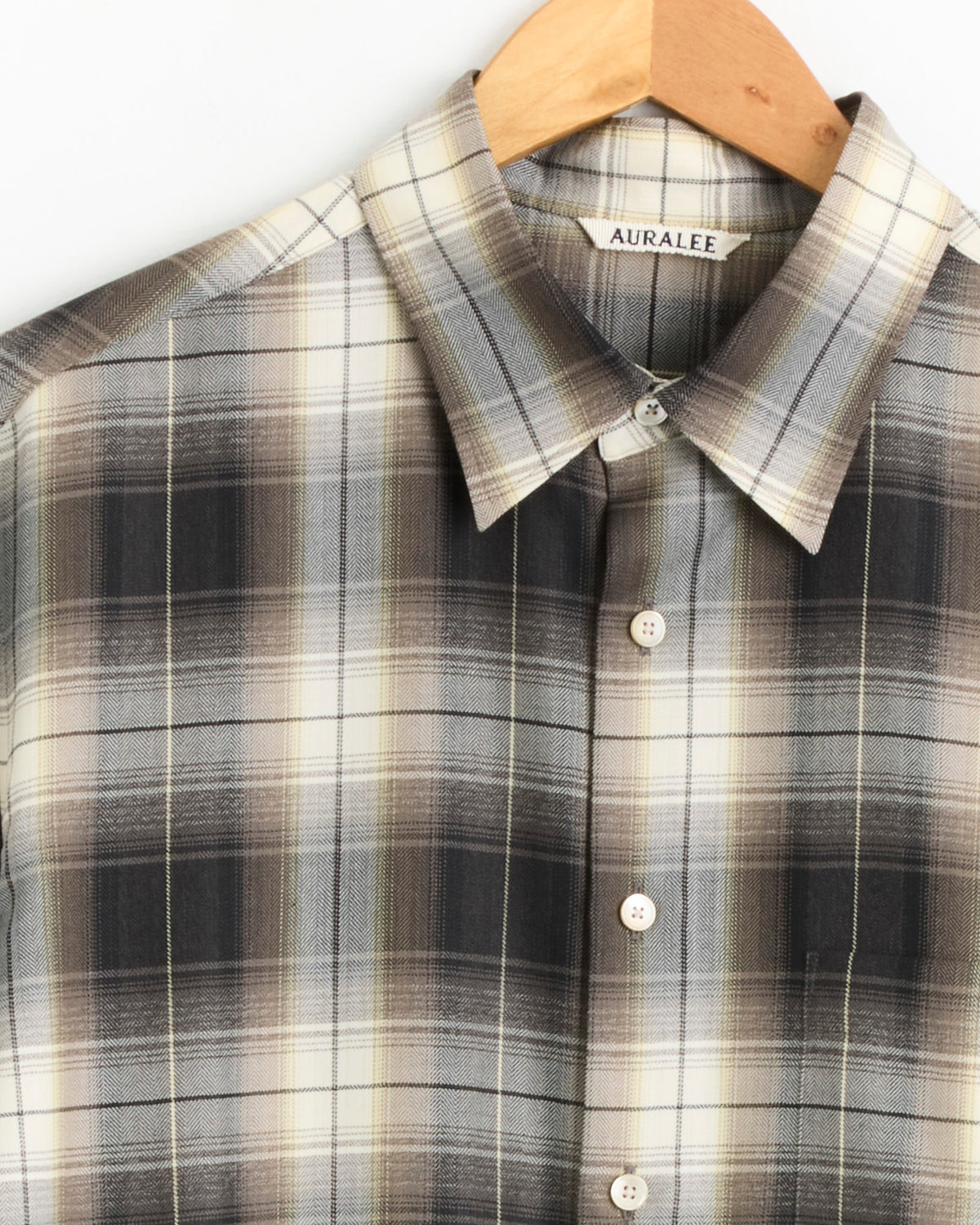 Auralee Super Light Wool Check Shirt, Brown Charcoal Check - Brown Charcoal Check / 4 (288259)