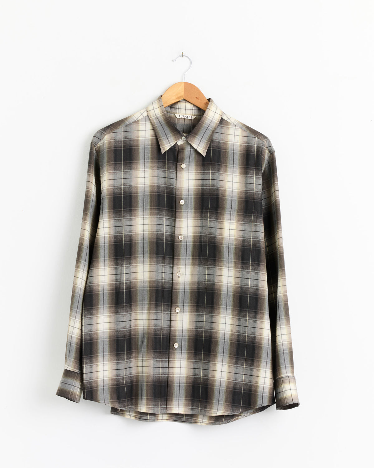 Auralee Super Light Wool Check Shirt, Brown Charcoal Check - Brown Charcoal Check / 4 (288259)