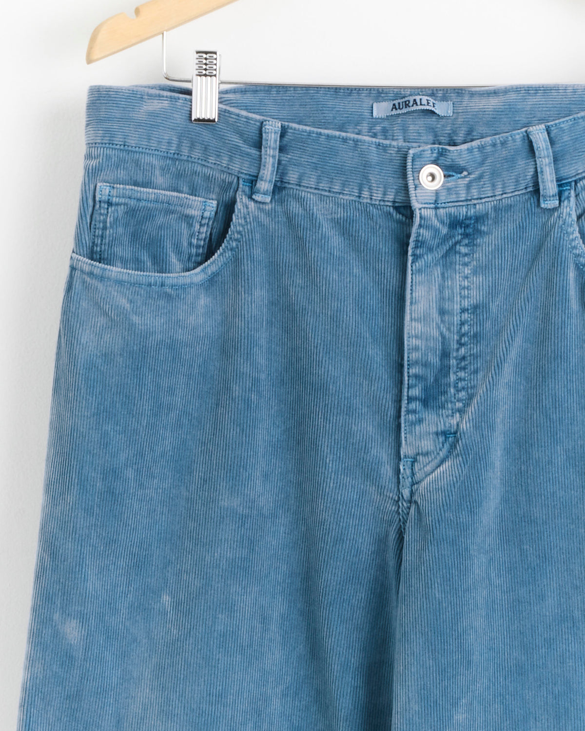Auralee Garment Dyed Corduroy 5 Pocket Wide Pant, Dusty Blue - Dusty Blue / 5 (288264)
