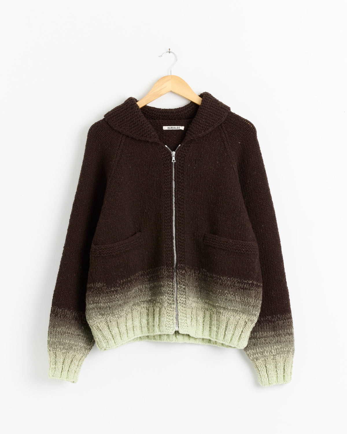 Auralee Wool Low Gauge Knit Zip Cowichan - Brown Gradation / 3 (288274)
