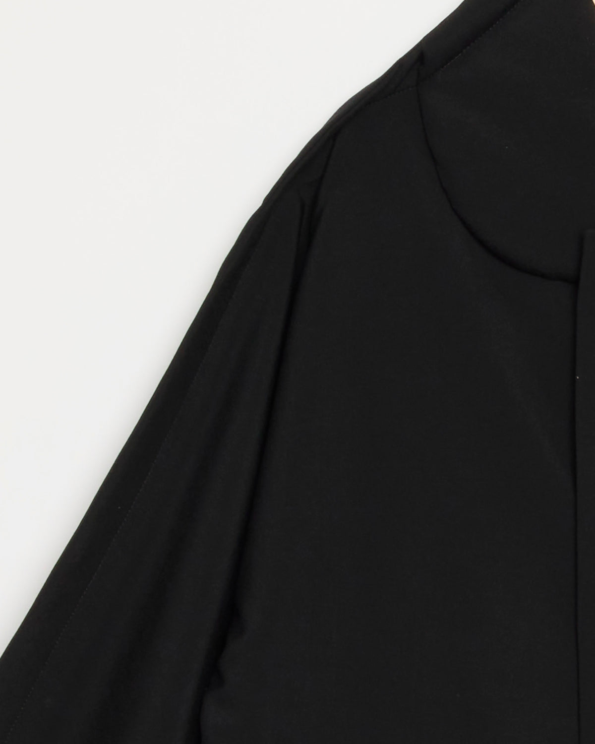 Cropped image of the Comme des Garçons Comme des Garçons J024 Jacket in Black, highlighting the shoulder and sleeve detail against a white background—emphasizing the garment’s sleek tailoring.