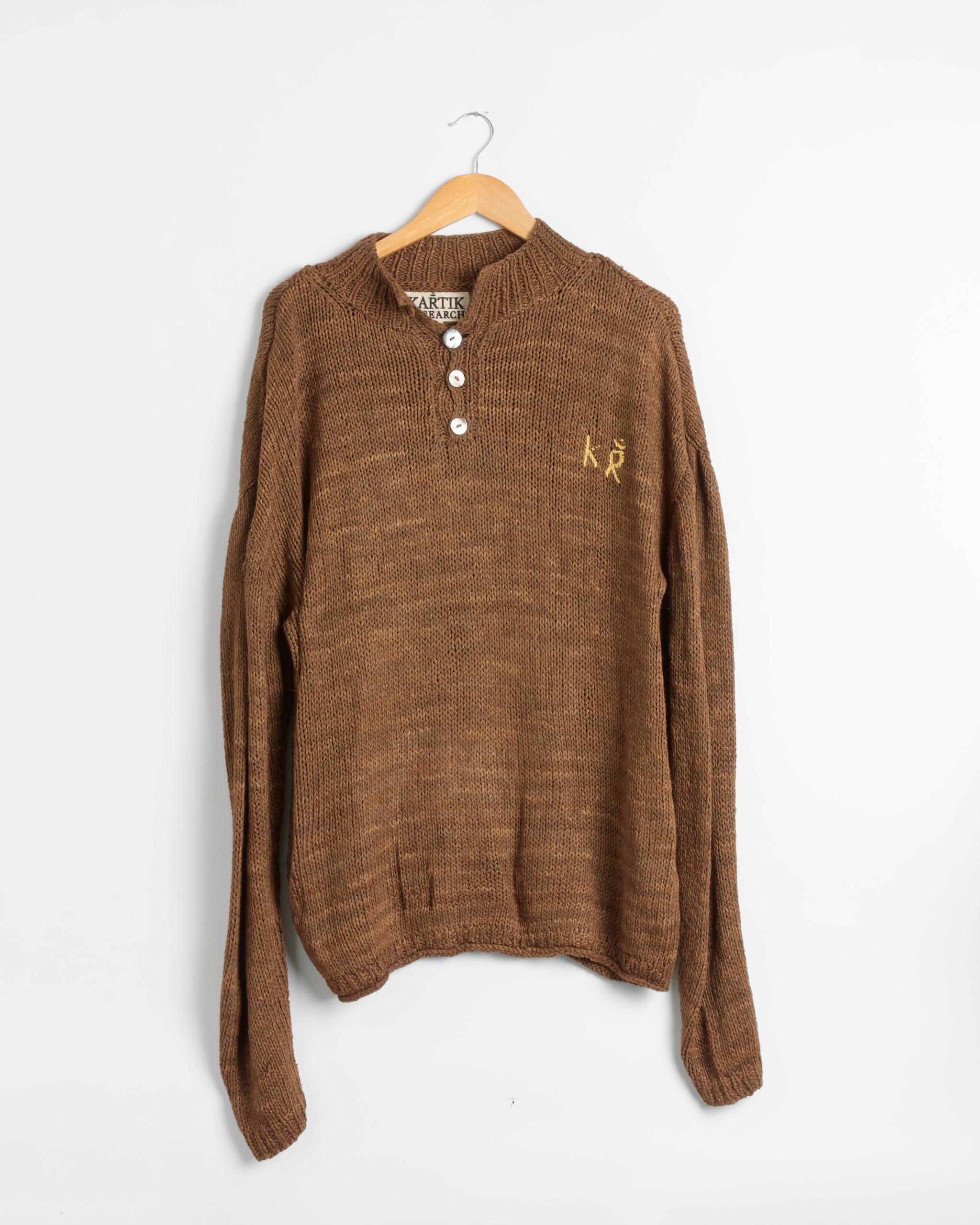 Kartik Research Eri Silk Knit Polo - Brown/Yellow / S (289554)