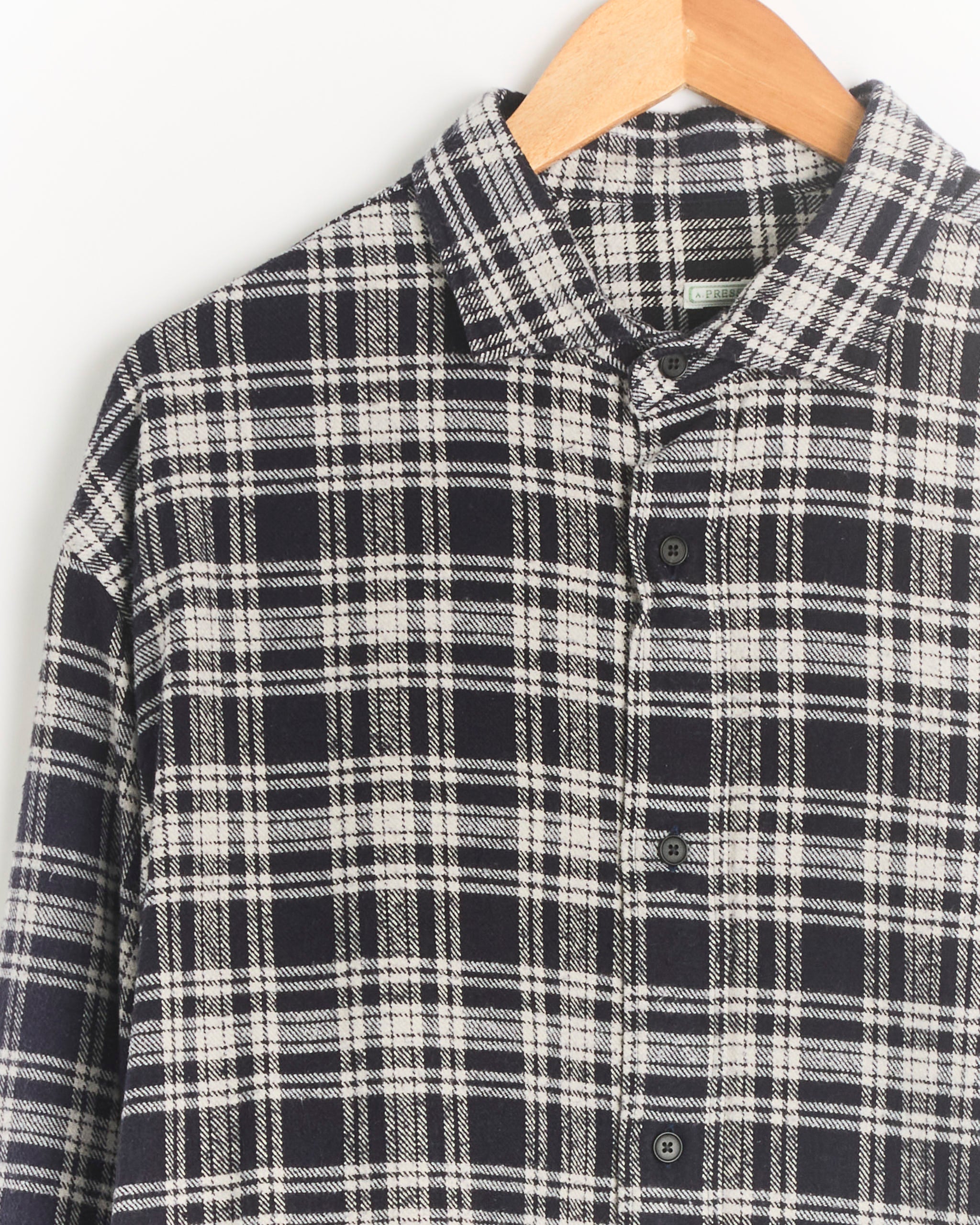 A.PRESSE Vintage Cotton Silk Nep Twill Check Shirt - Navy / 3 (289871)