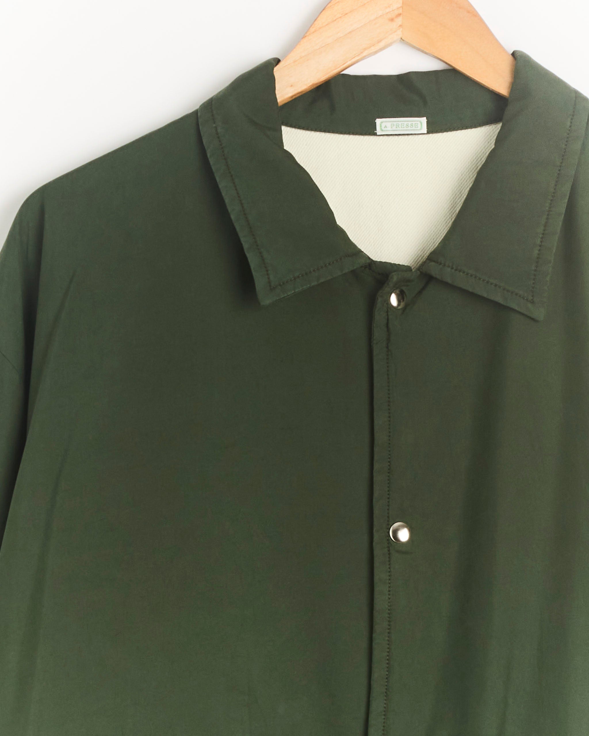 A.PRESSE Vintage Washed Silk Taffeta Coach Jacket - Olive / 3 (289874)