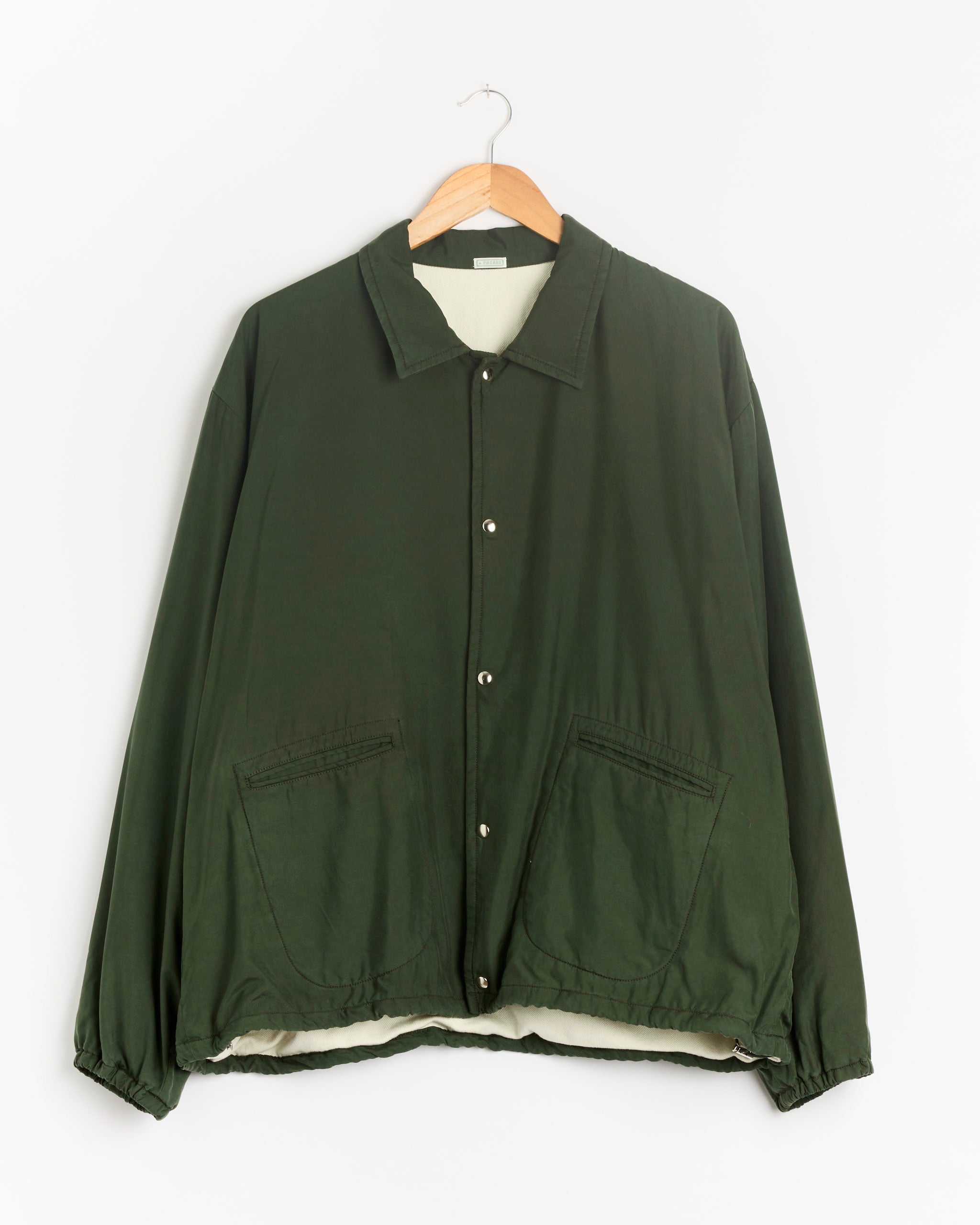 A.PRESSE Vintage Washed Silk Taffeta Coach Jacket - Olive / 3 (289874)