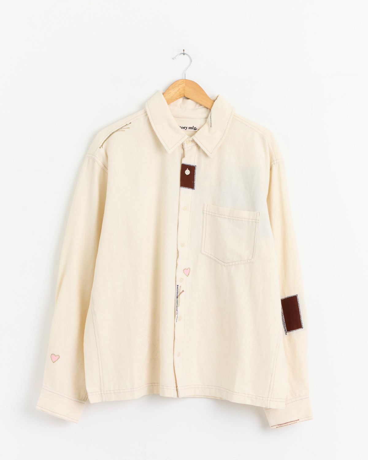 Story mfg Bracken Shirt - Ecru Heart Repair / M (290594)