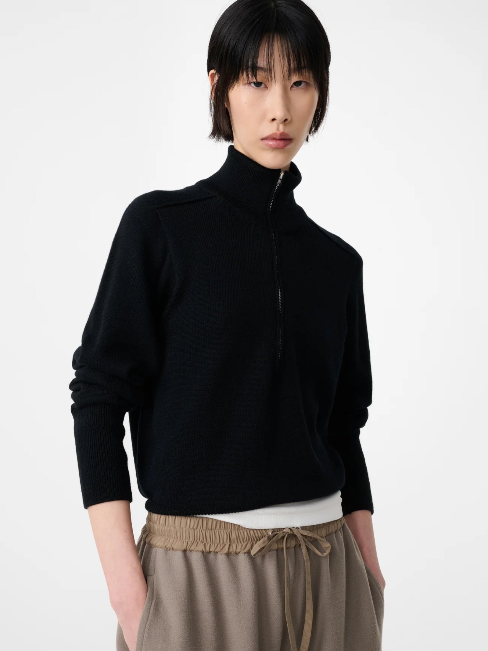 Maren Zip Up Turtleneck Sweater in Black