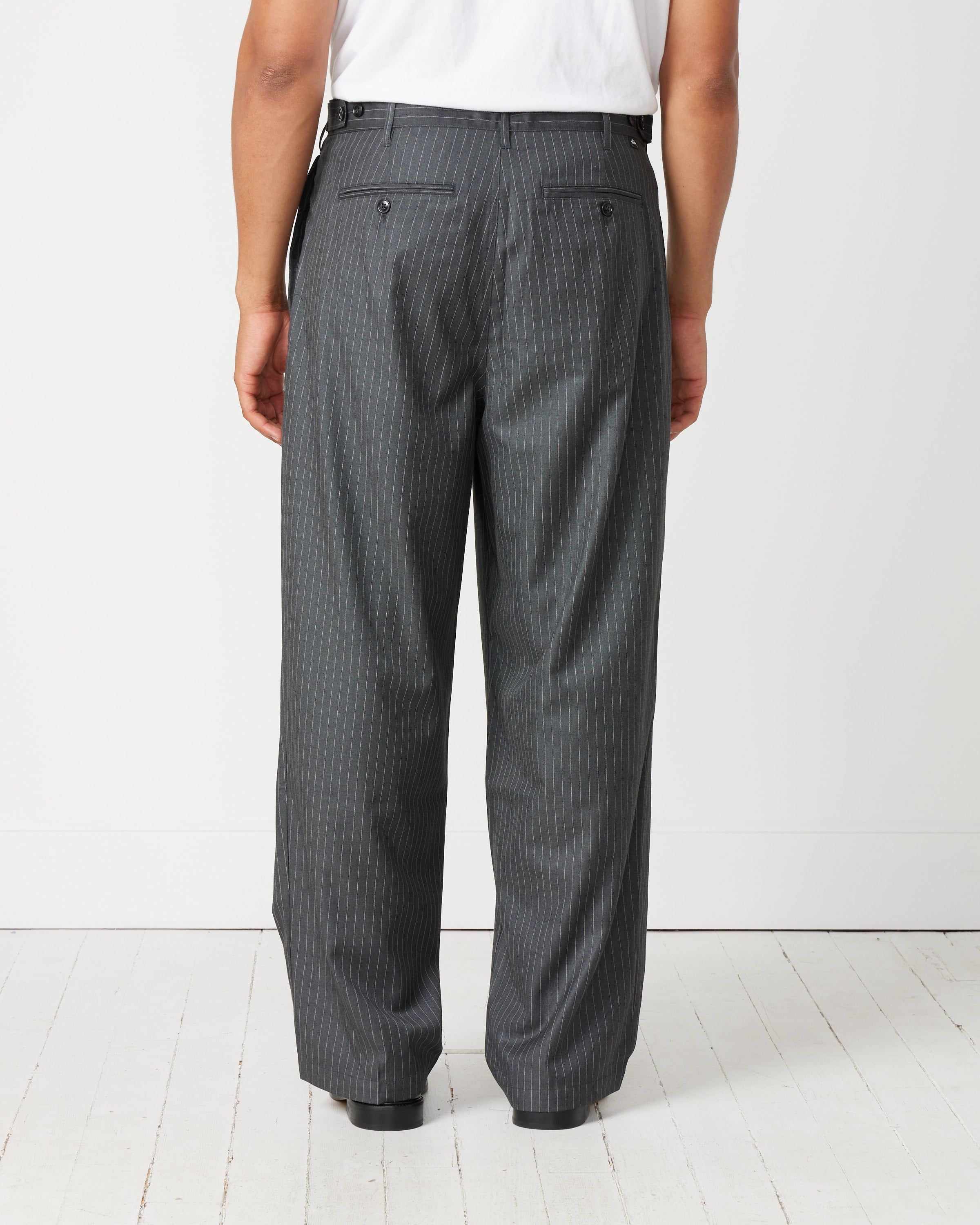 Stripe Volume Pleated Trouser in Grey