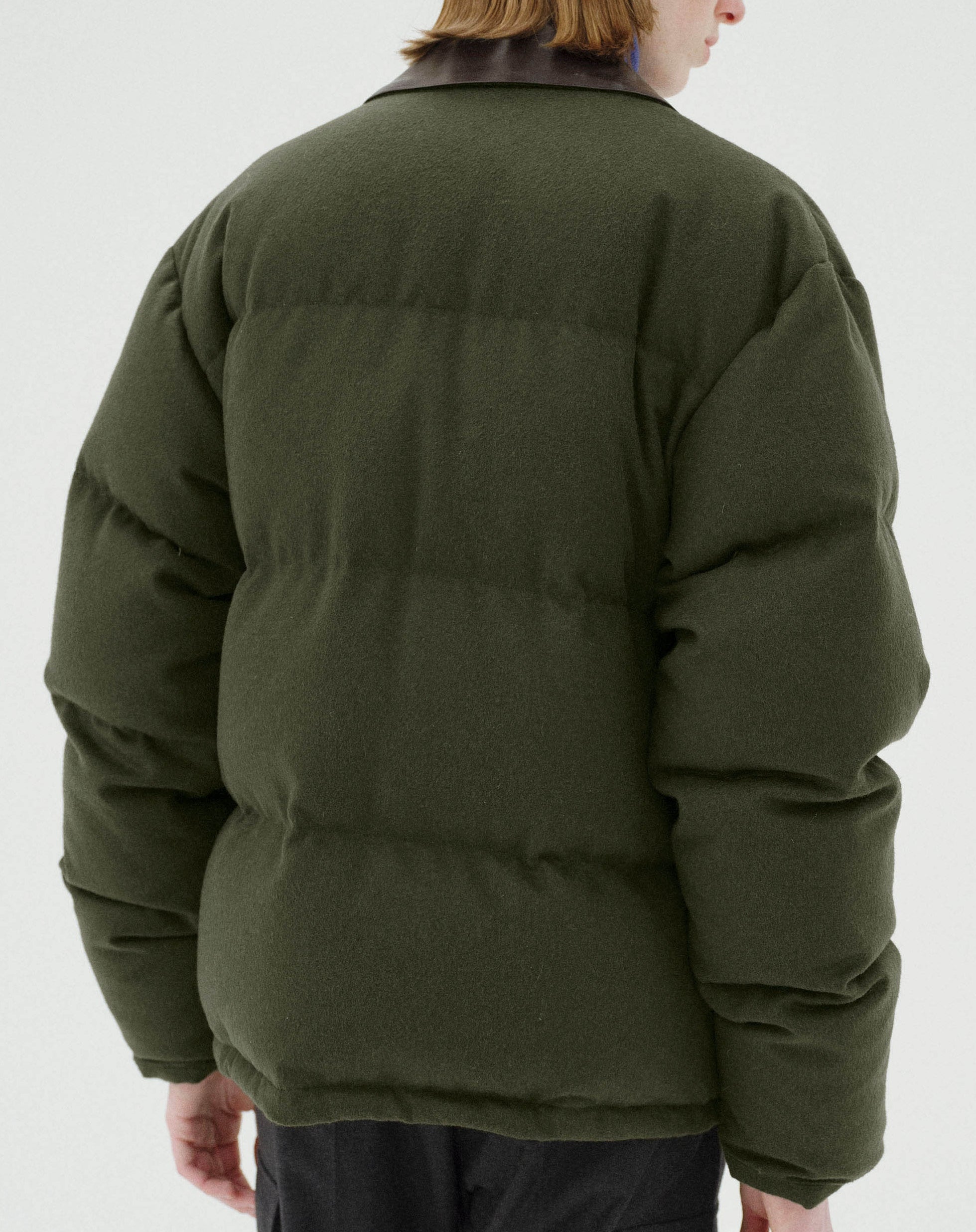 Baby Camel Flannel Down Blouson in Dark Olive