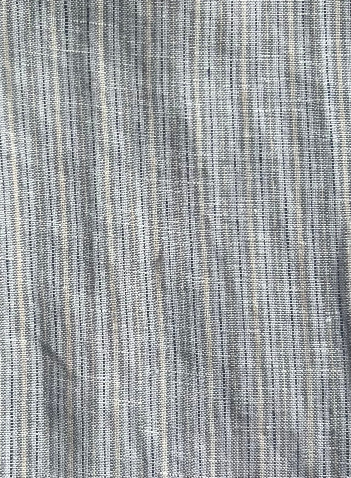 Close-up of the Deiji Studios Collar Set in Haze Blue: soft, classic organic French linen with thin vertical stripes in gray, white, and light blue—ideal for a timeless look.