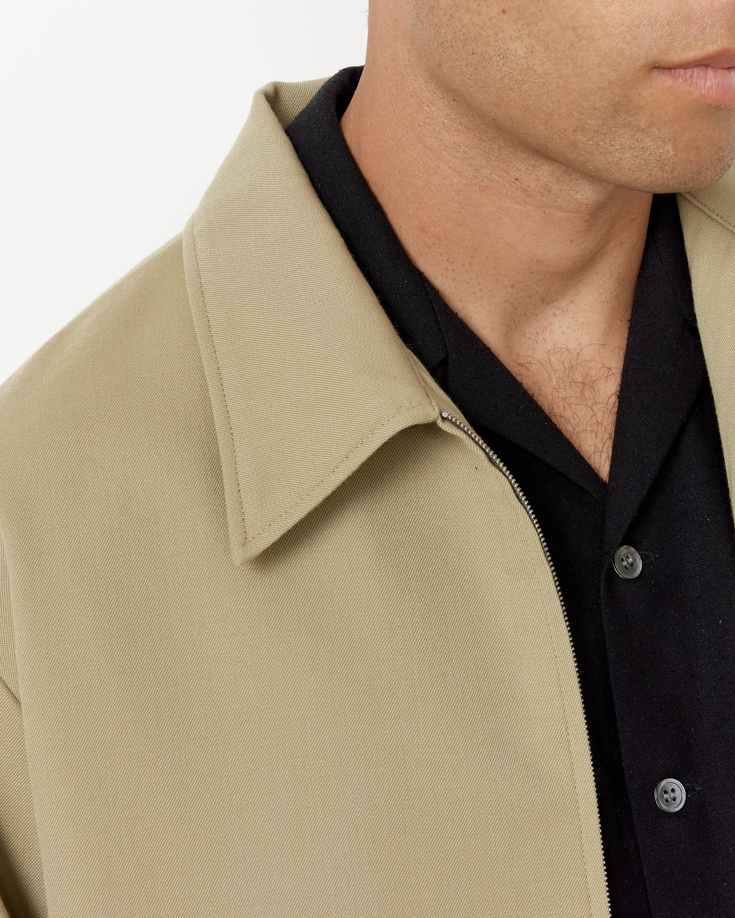 Zip Jacket in Italian Wool Gabardine Sesame