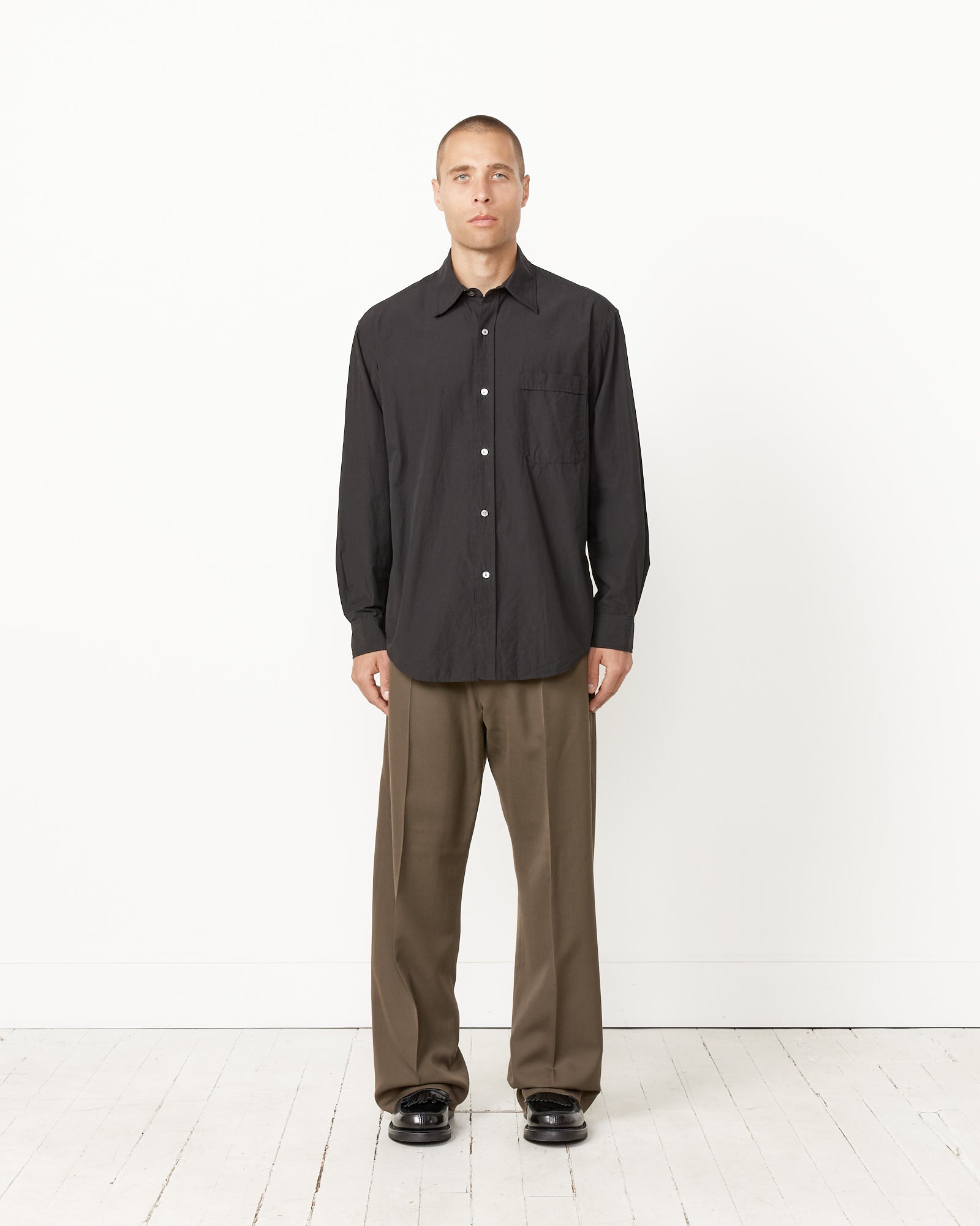 Gio Shirt Long Sleeve in Crushed Cotton Black