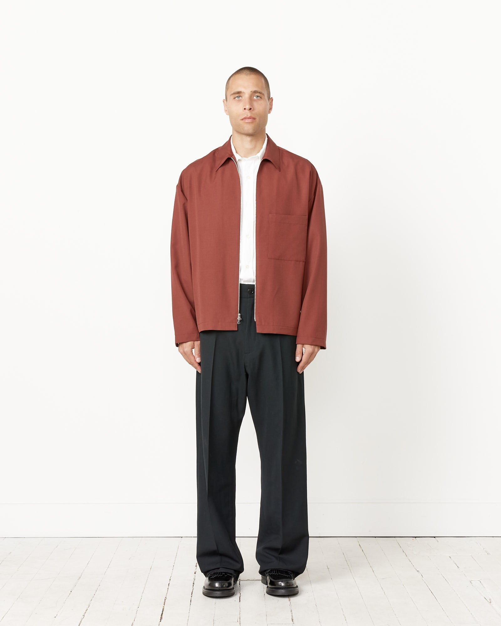 Enzo Shirt Long Sleeve in Tropical Wool Mattone