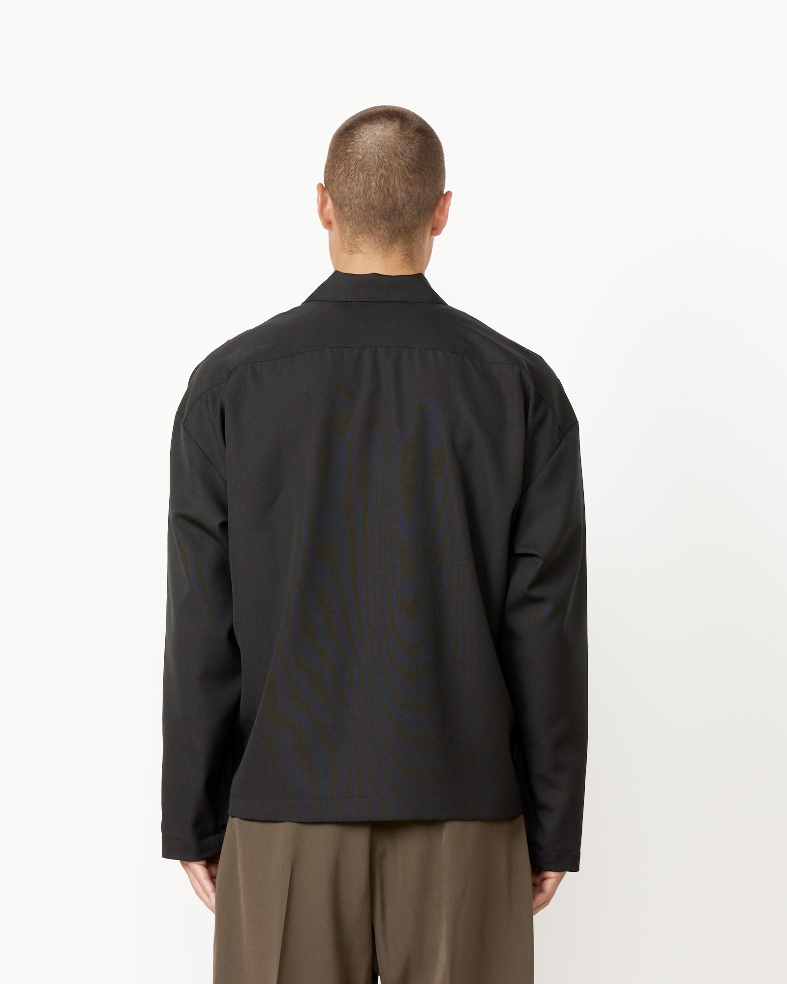 Enzo Shirt Long Sleeve in Tropical Wool Nero