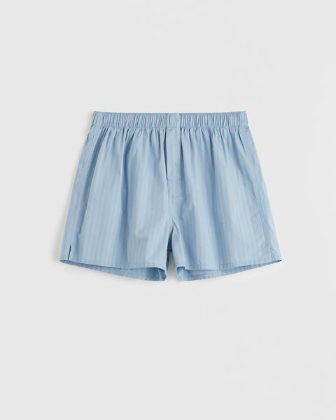 Cotton Poplin Boxer Short in Mist Stripes