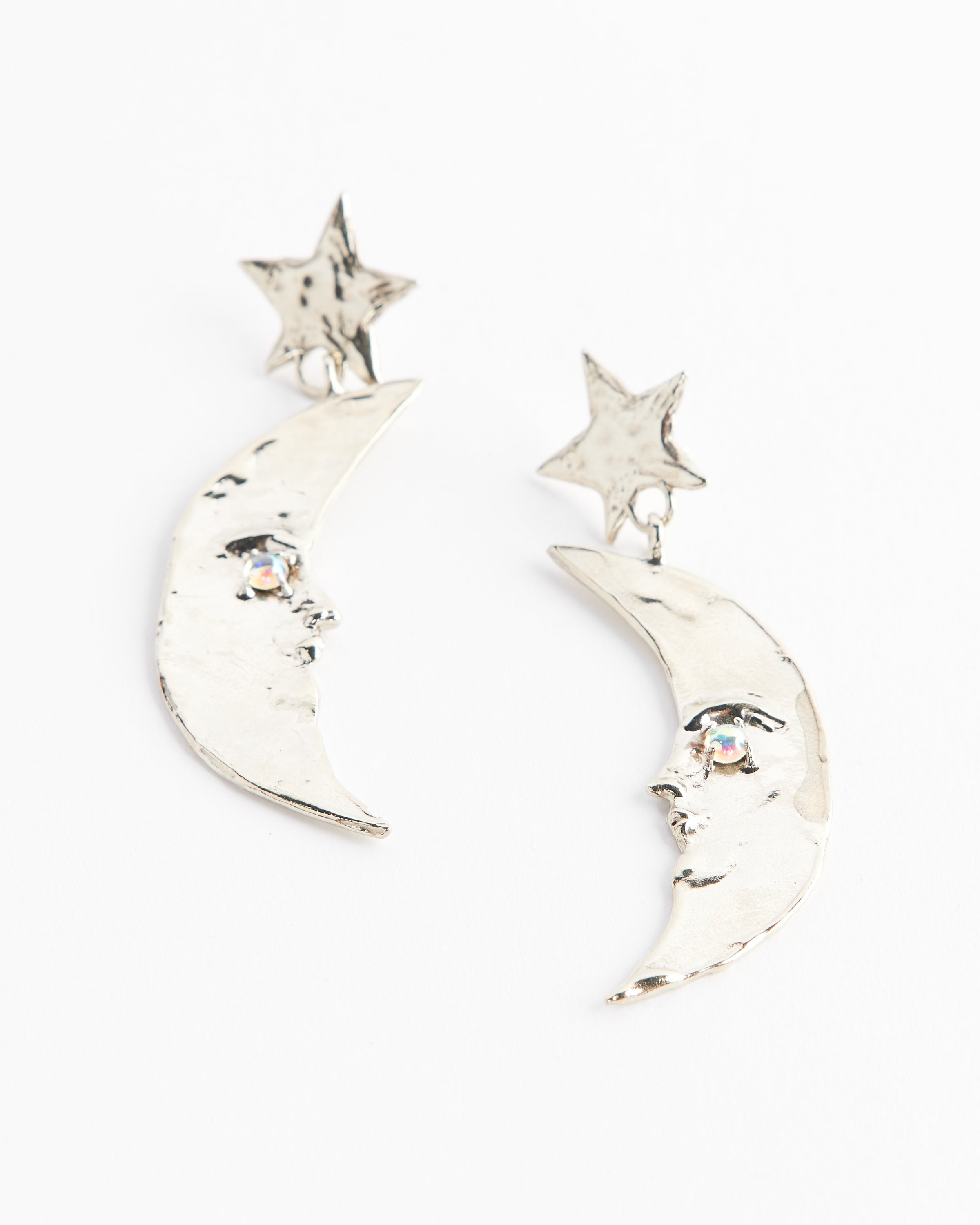 Moon Earrings in White Bronze Glass