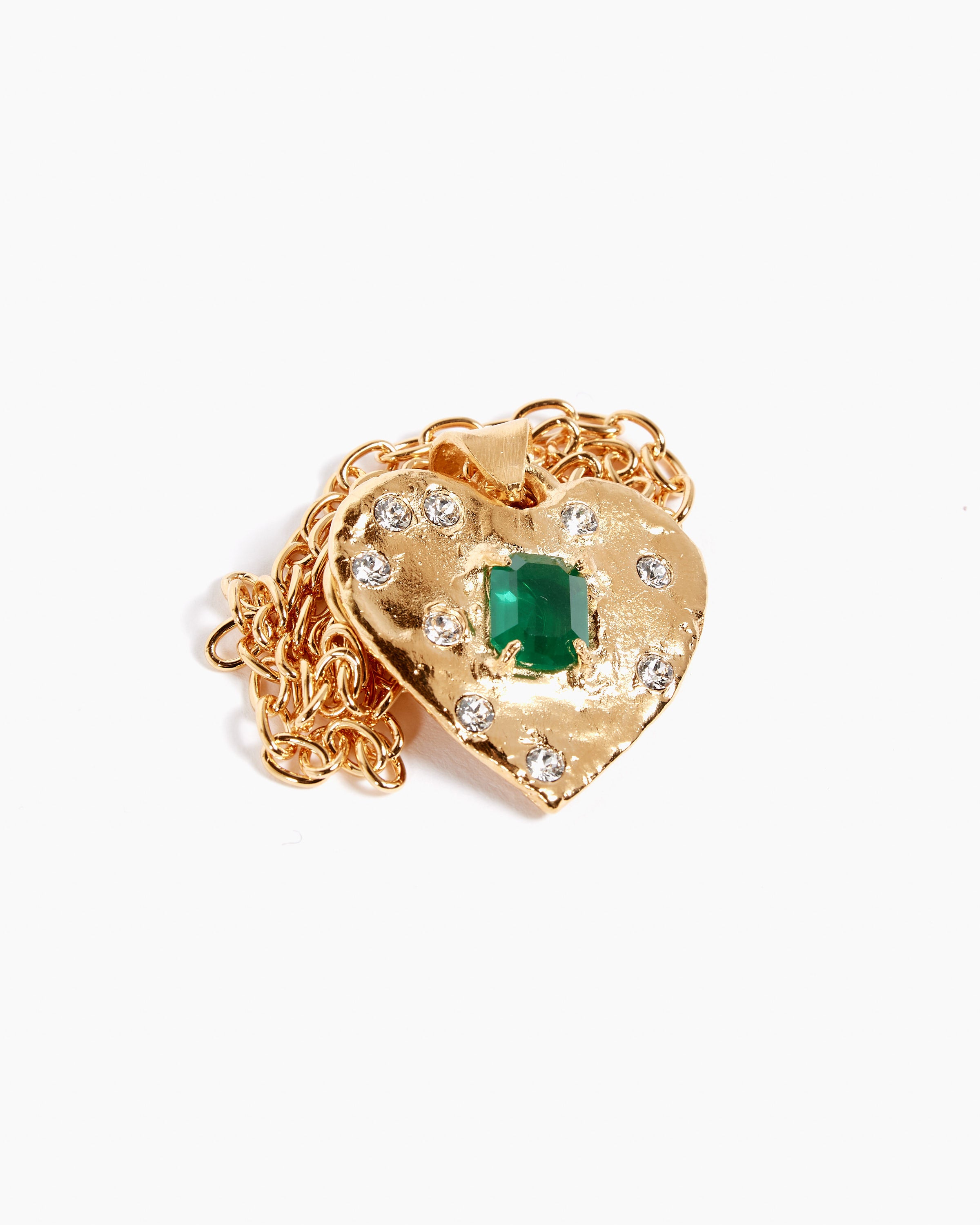 Super Heart Necklace in 18K Gold Plated Emerald