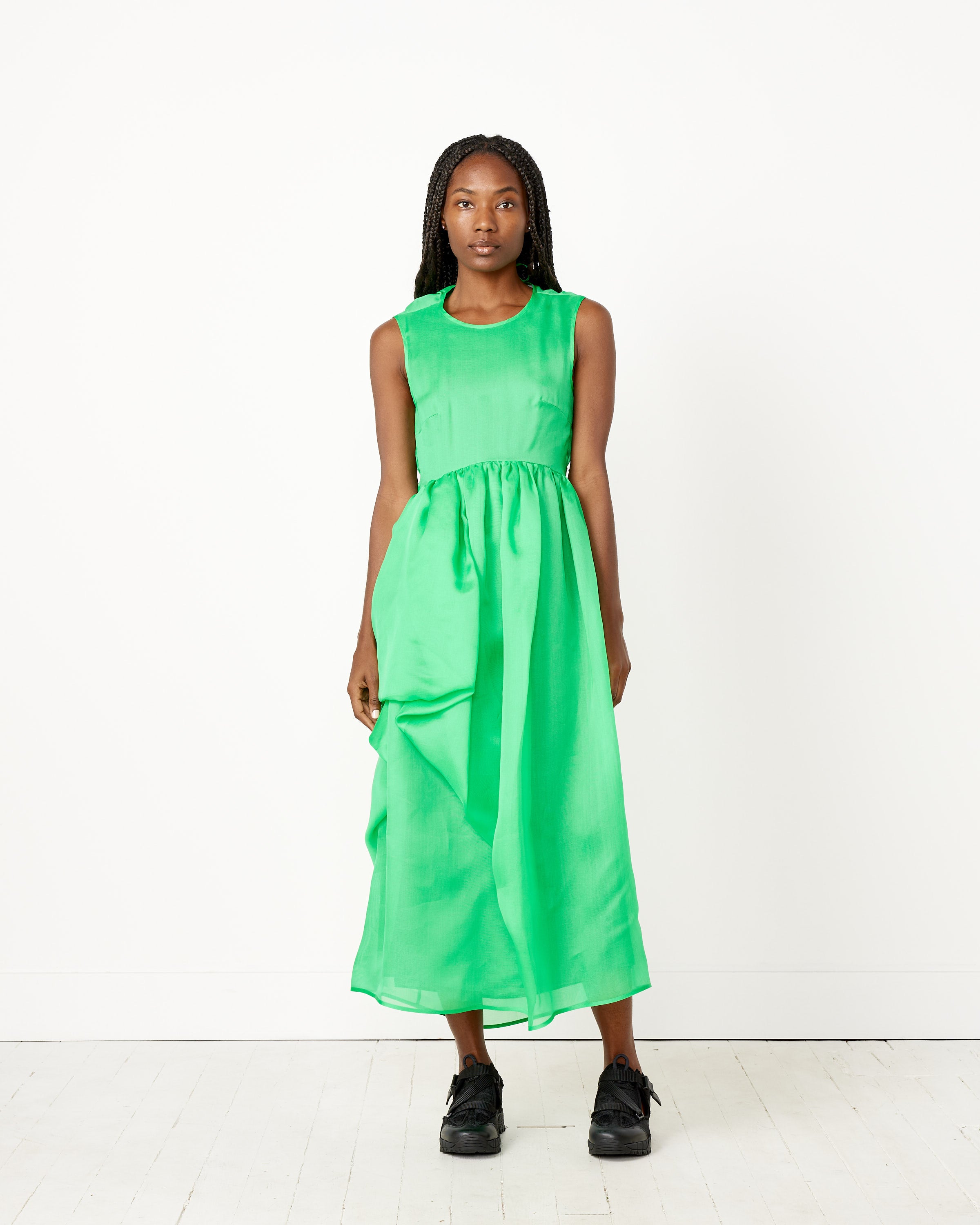 Open Back Asymmetrical Maxi Dress in Emerald Green