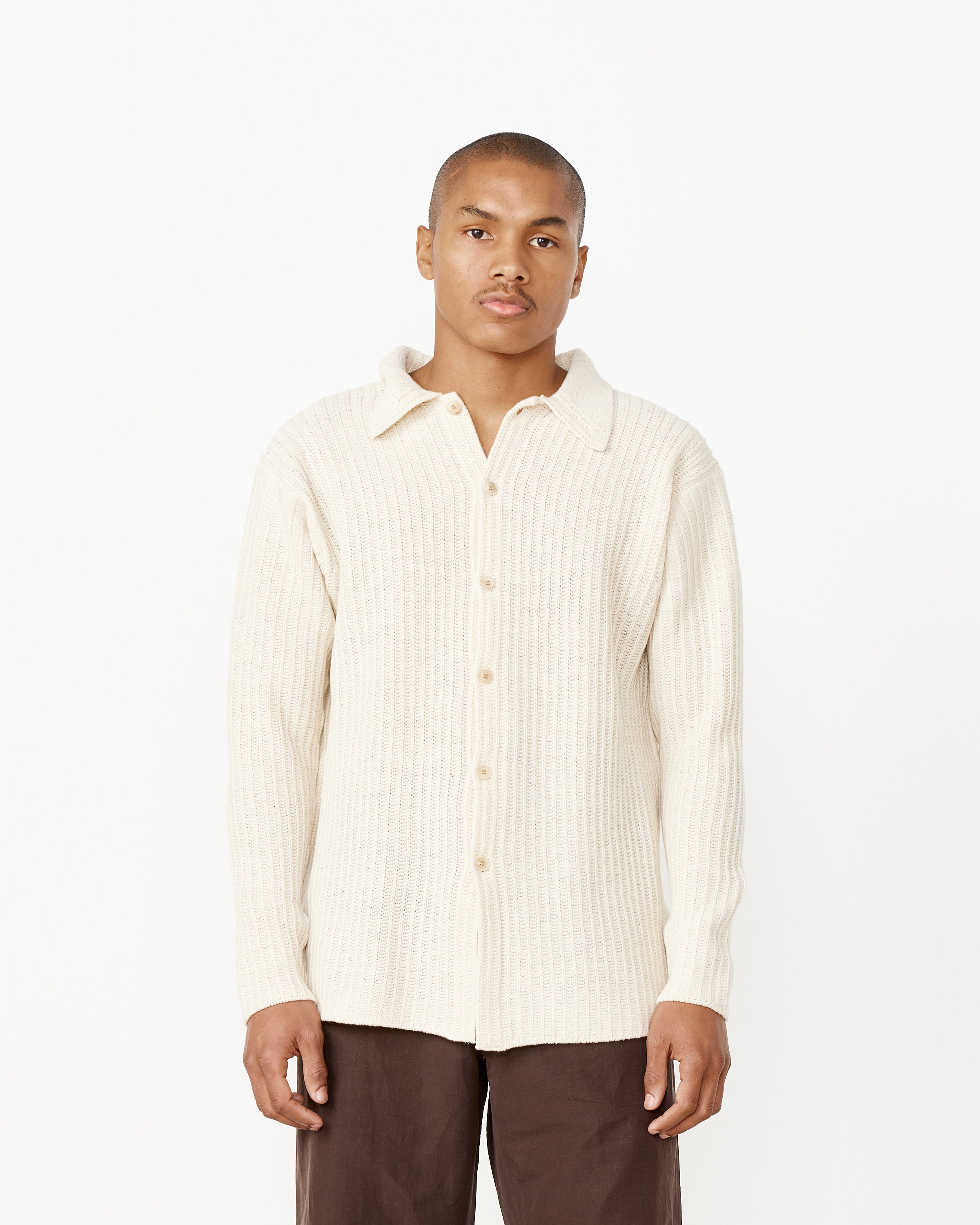 Brushed Cotton Wool Rib Knit Shirt