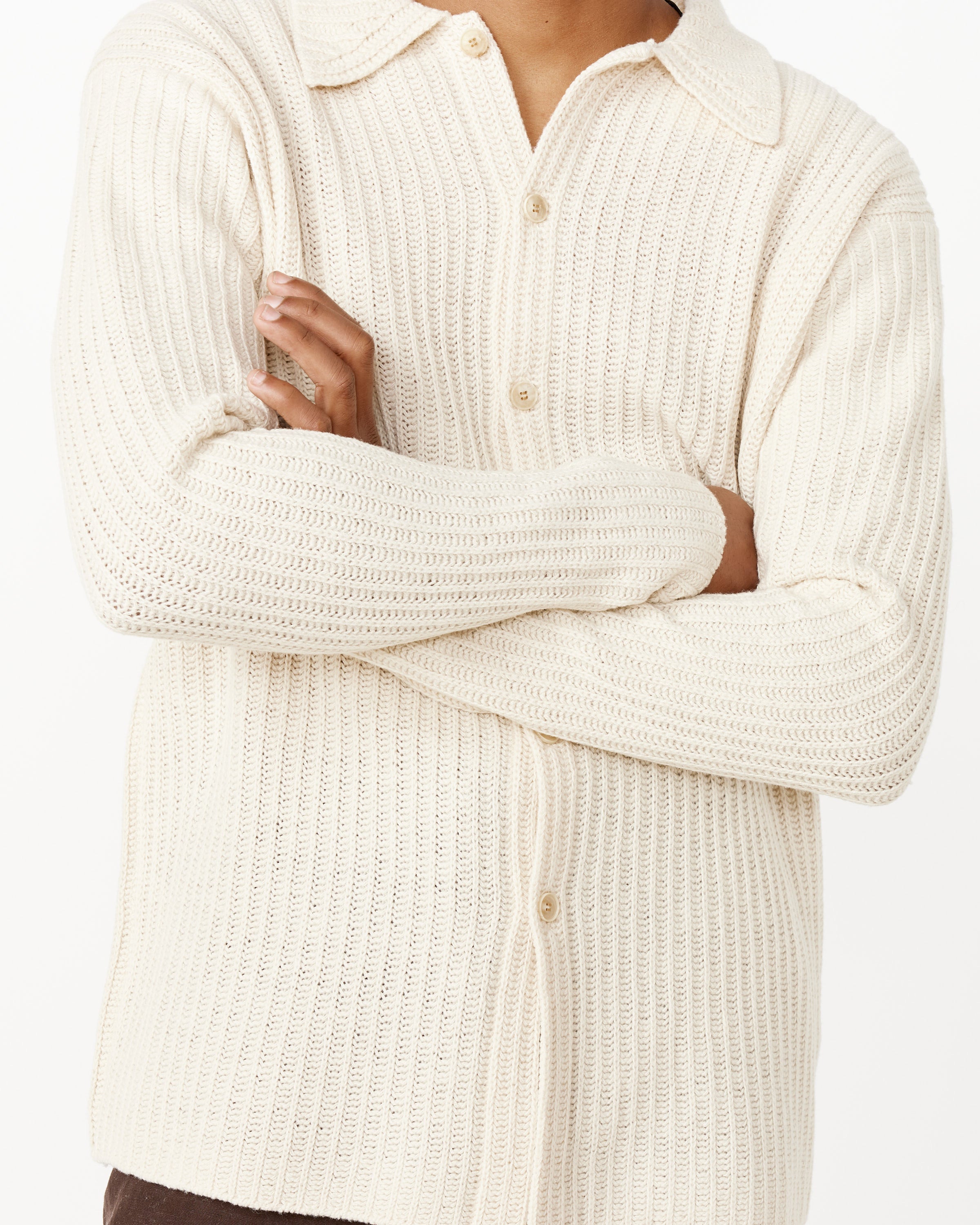 Brushed Cotton Wool Rib Knit Shirt