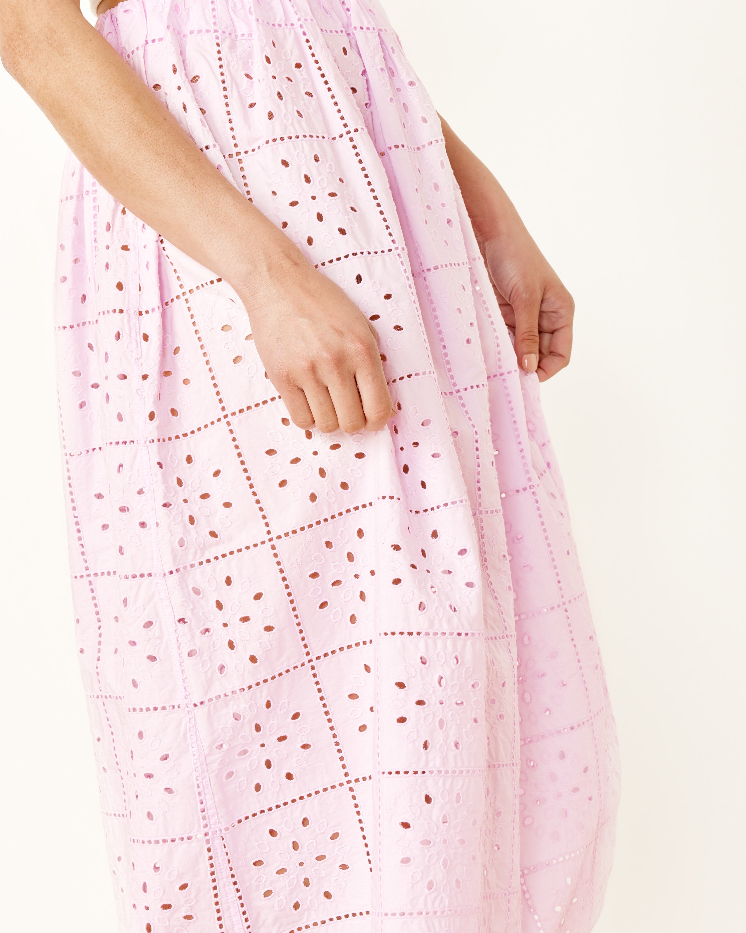 ganni broderie anglaise dress pink GANNI Broderie Anglaise Cotton-Poplin Midi Dress