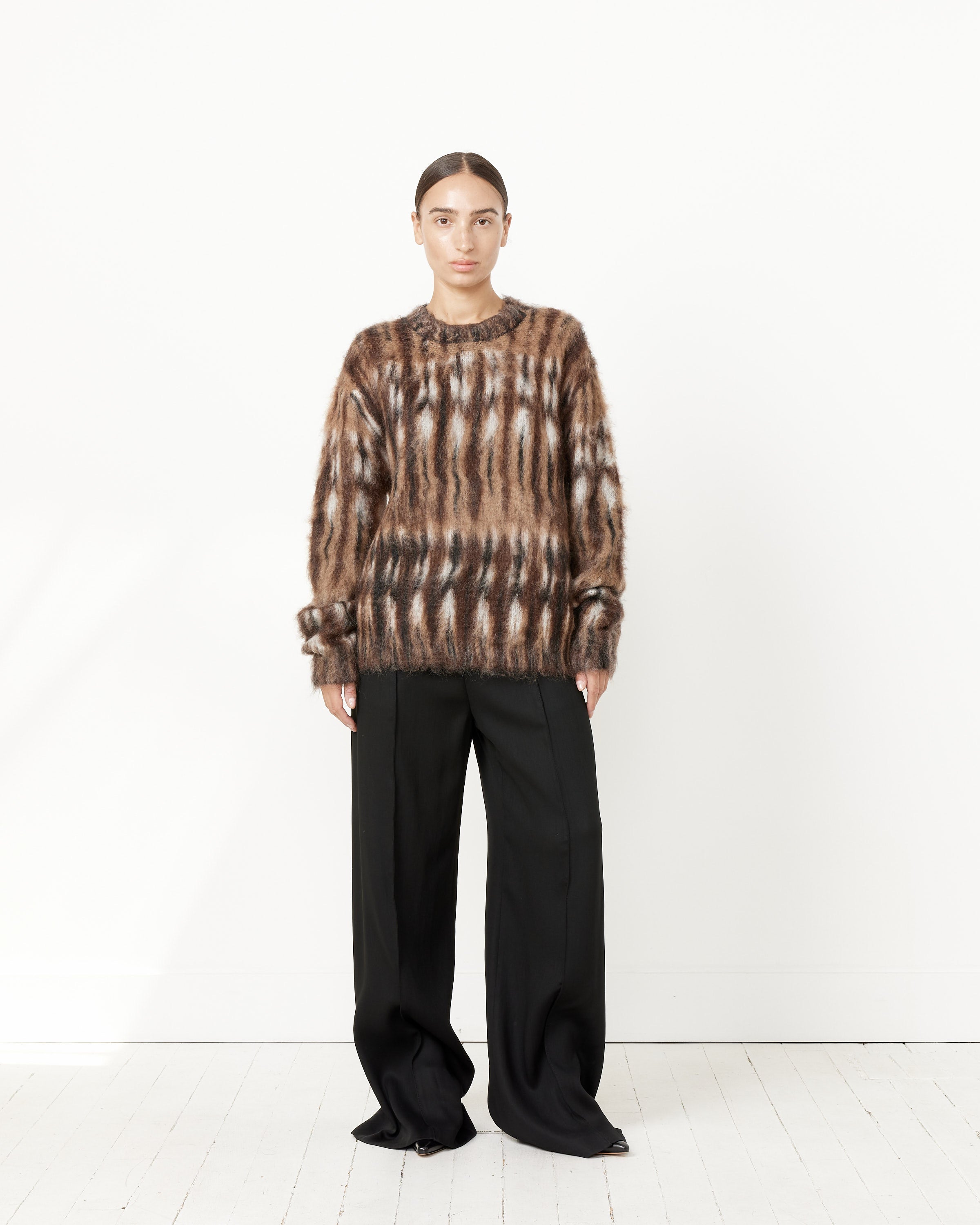 Brushed Jacquard Sweater in Brown/Multi