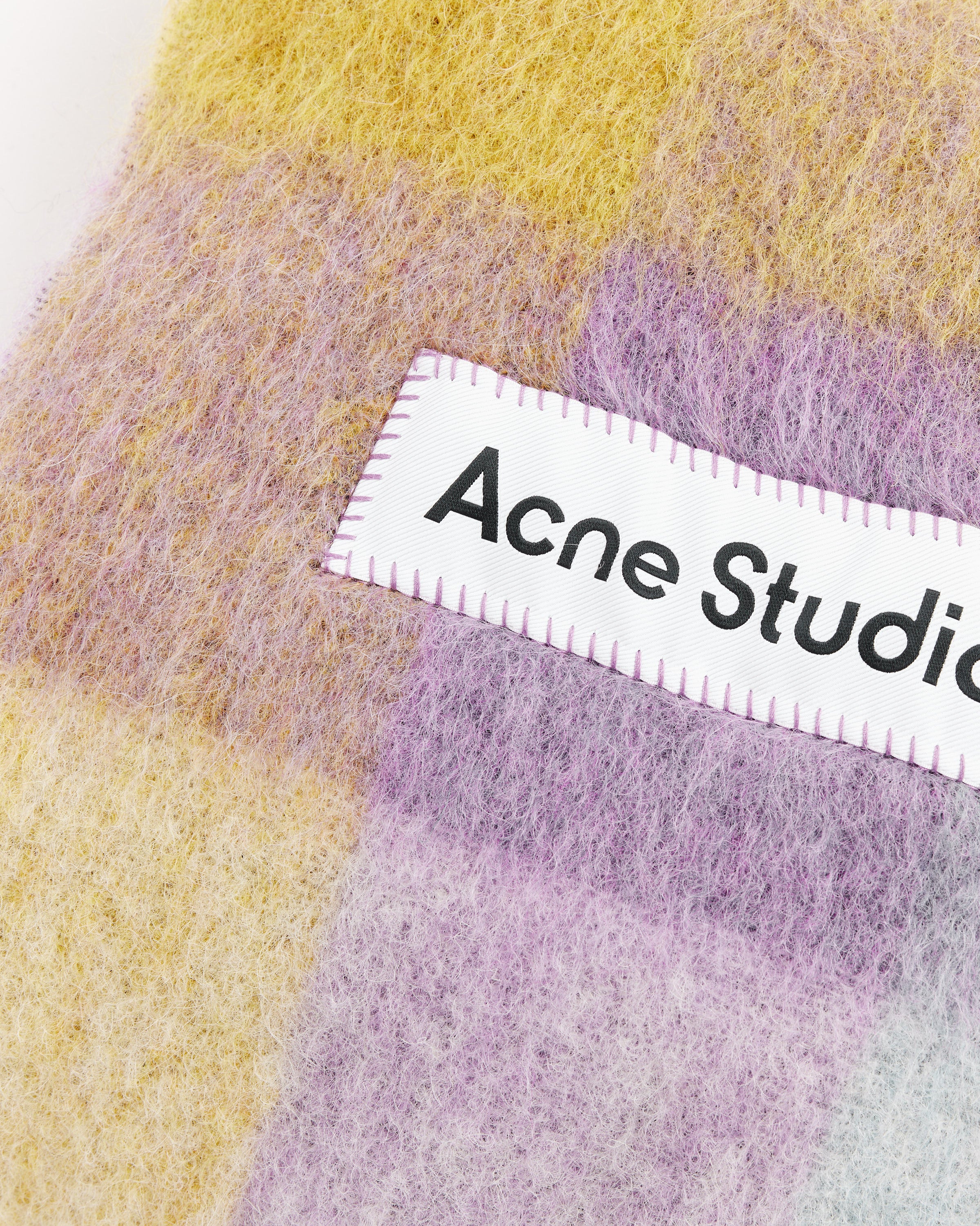 Mohair Checked Scarf in Violet/Yellow/Blue